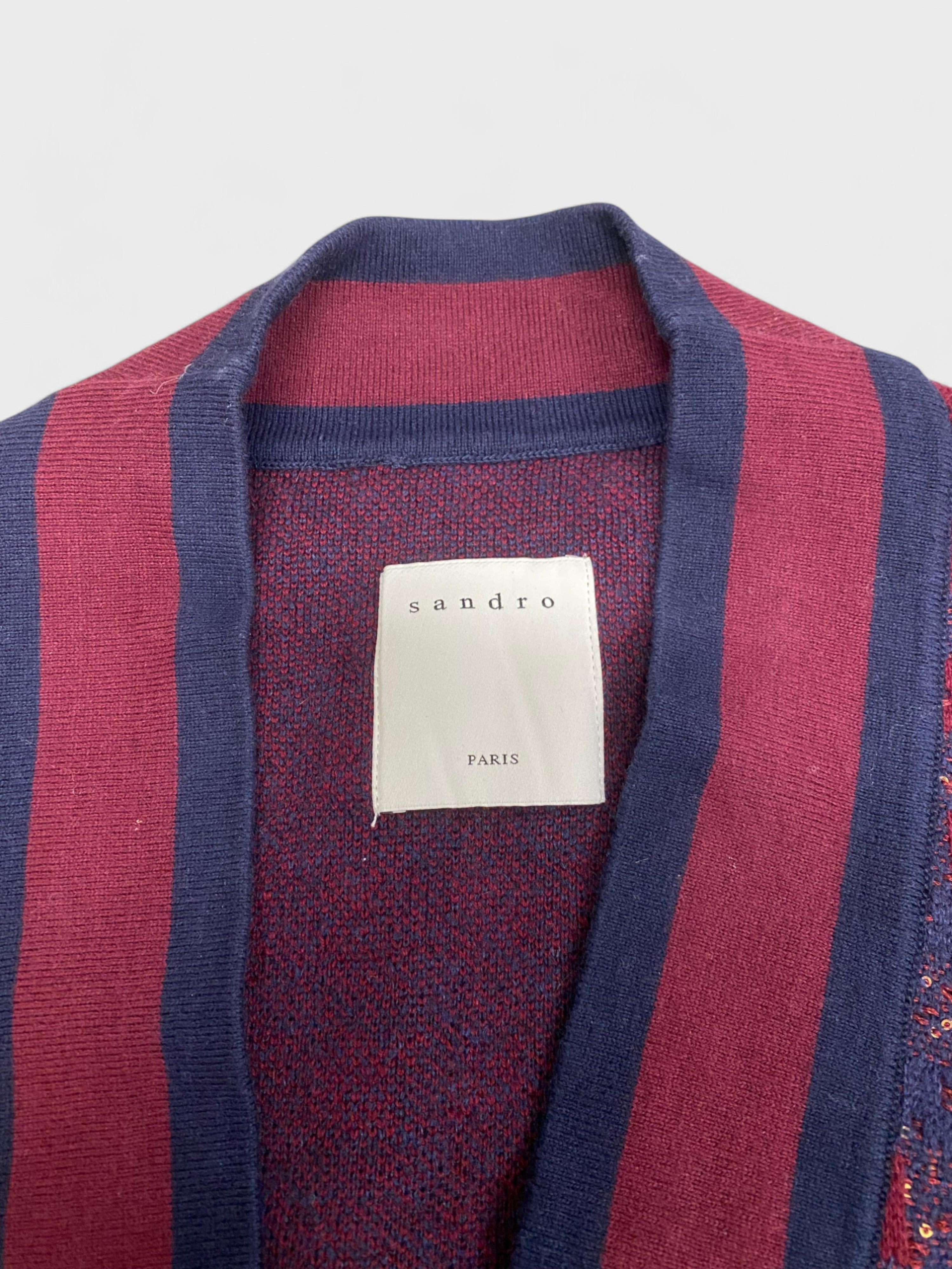 Sandro Margot Checked Cardigan Red Navy