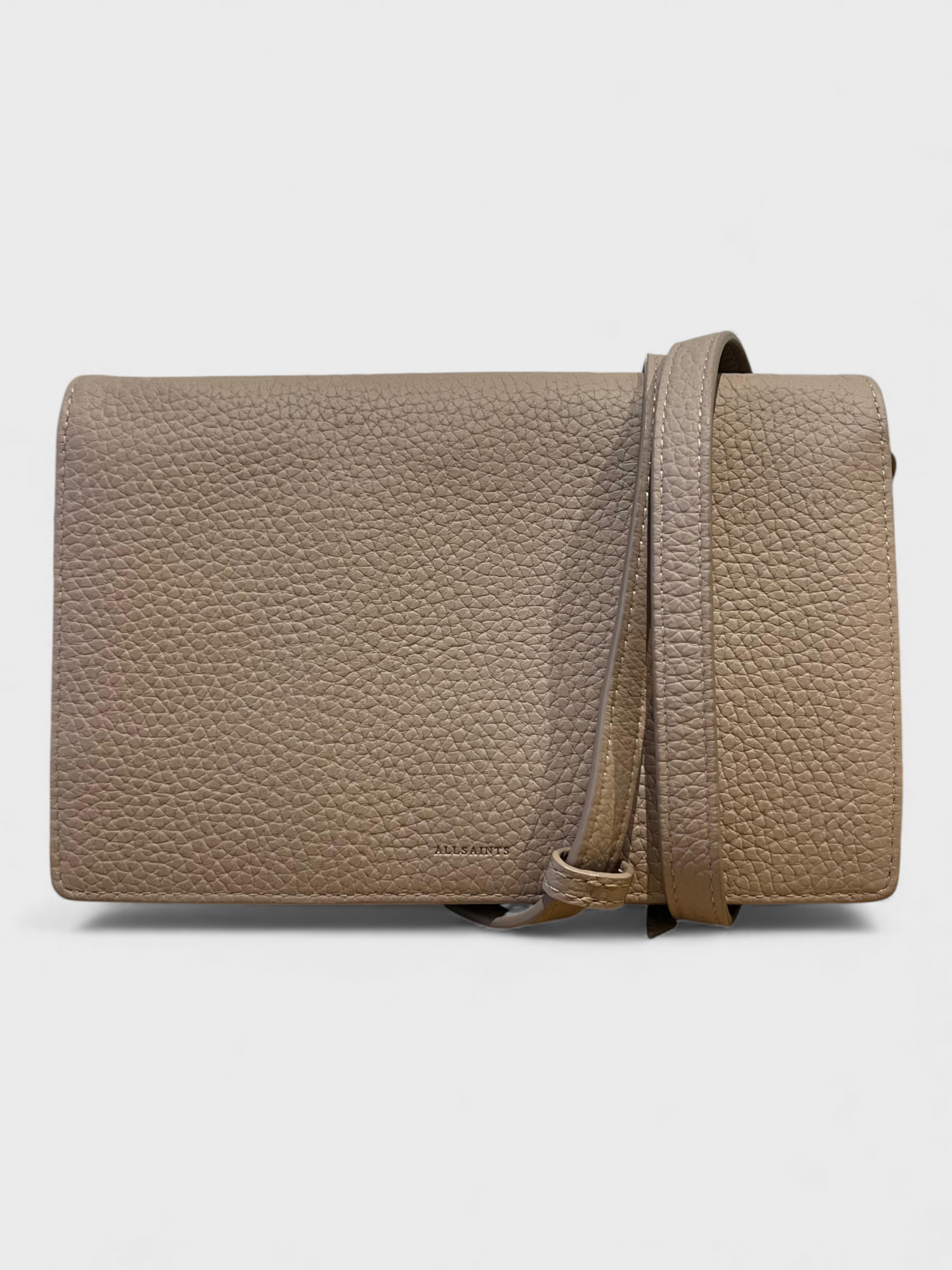 All Saints Small Leather Crossbody Bag Beige
