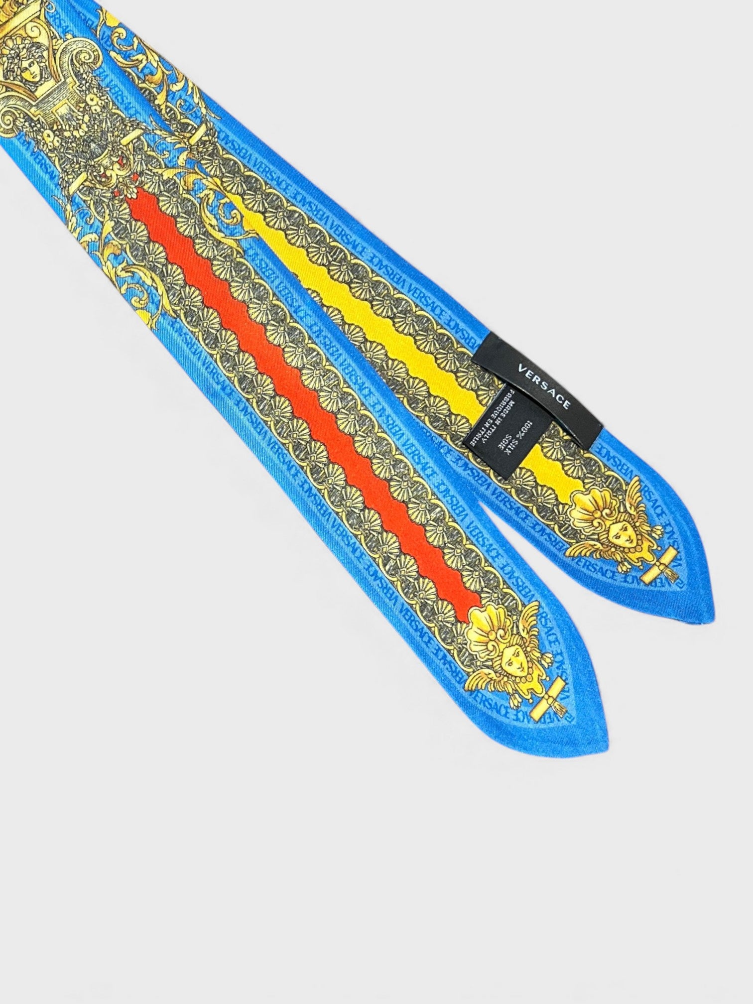 Versace Silk Pattern Neckerchief Blue Gold
