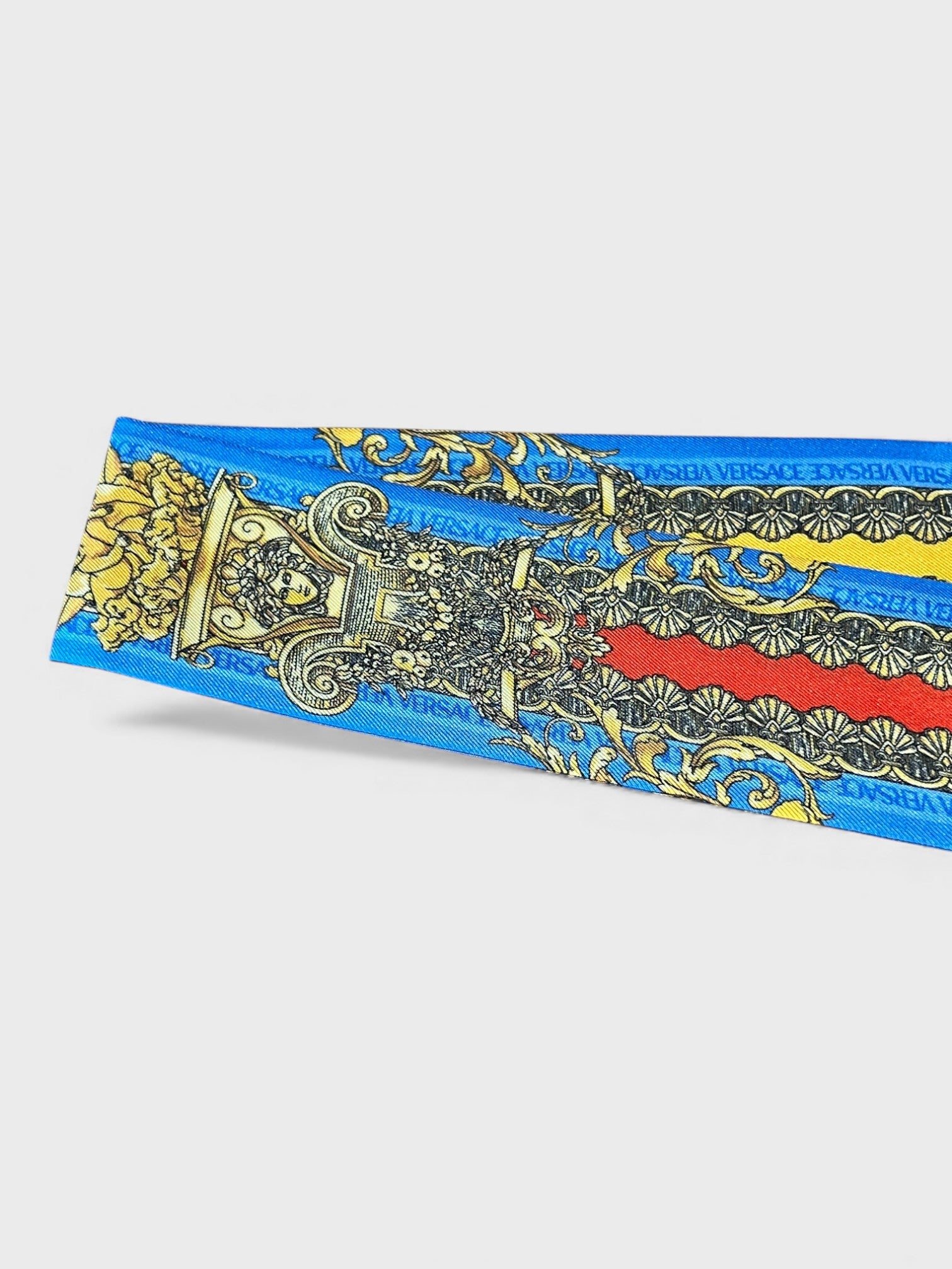 Versace Silk Pattern Neckerchief Blue Gold