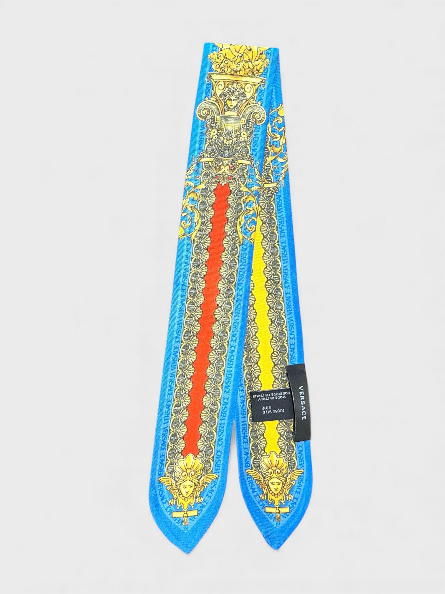 Versace Silk Pattern Neckerchief Blue Gold