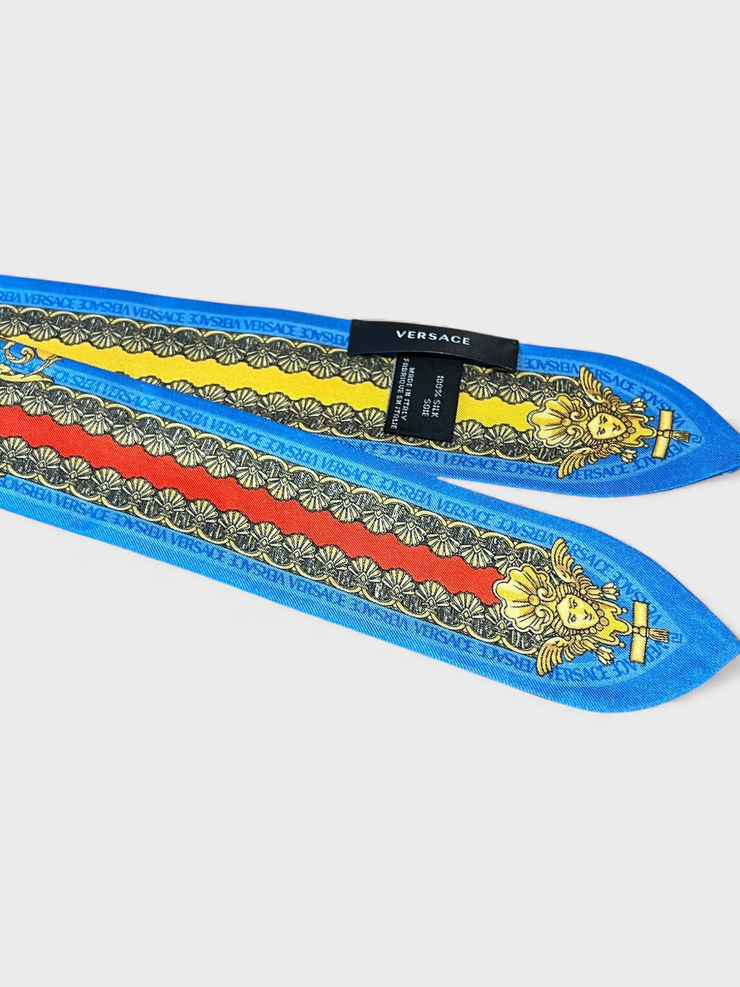 Versace Silk Pattern Neckerchief Blue Gold