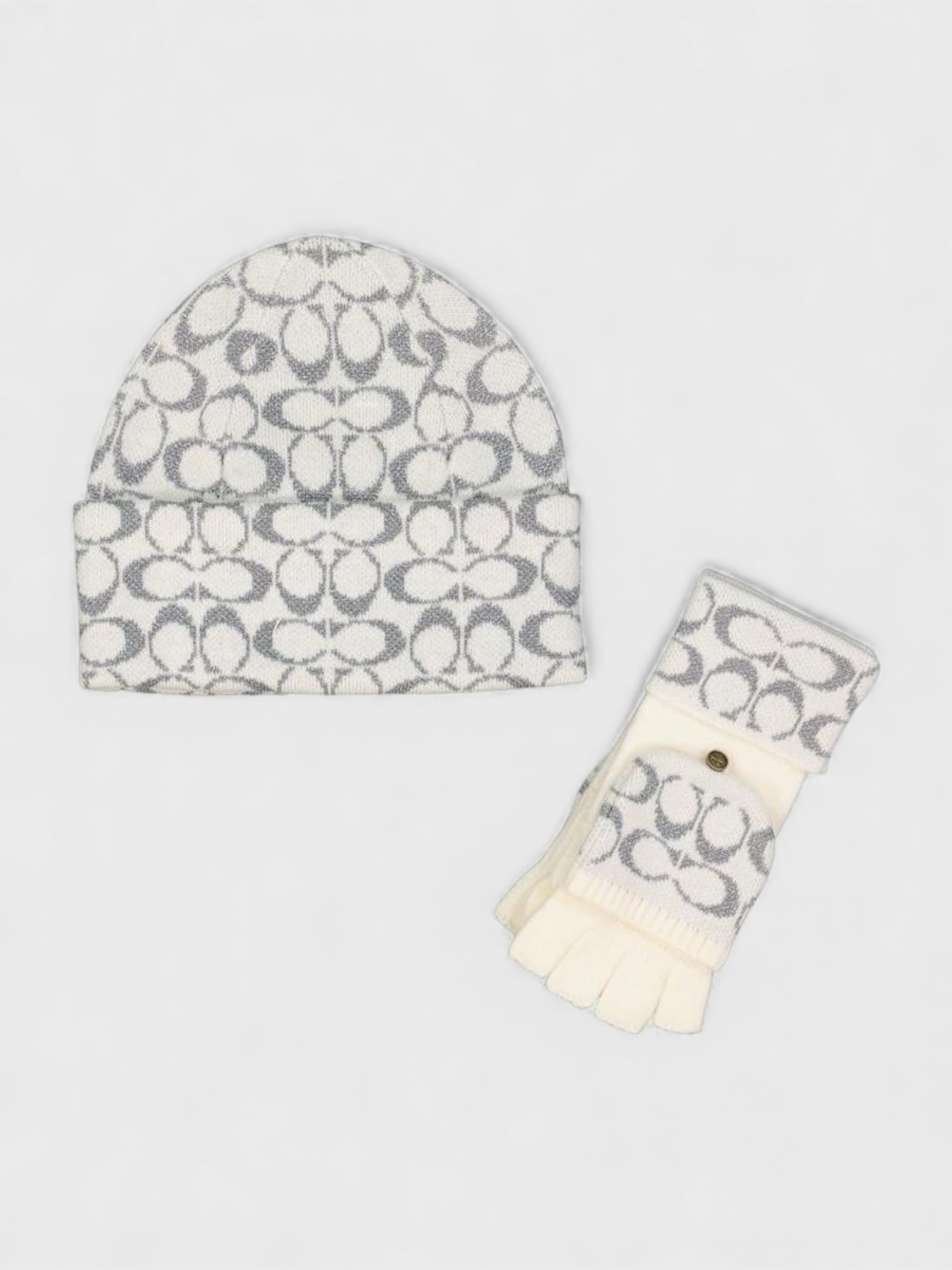 Coach Metallic Signature Beanie and Gloves Gift Set Chalk