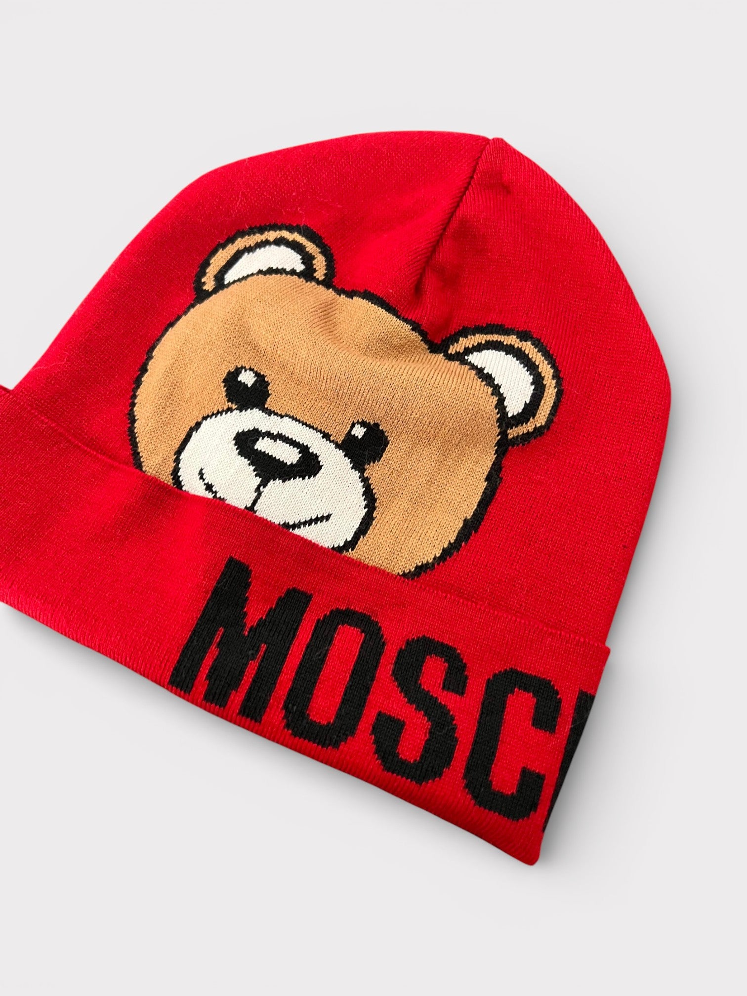 Moschino Bear Logo Beanie Red Wmns