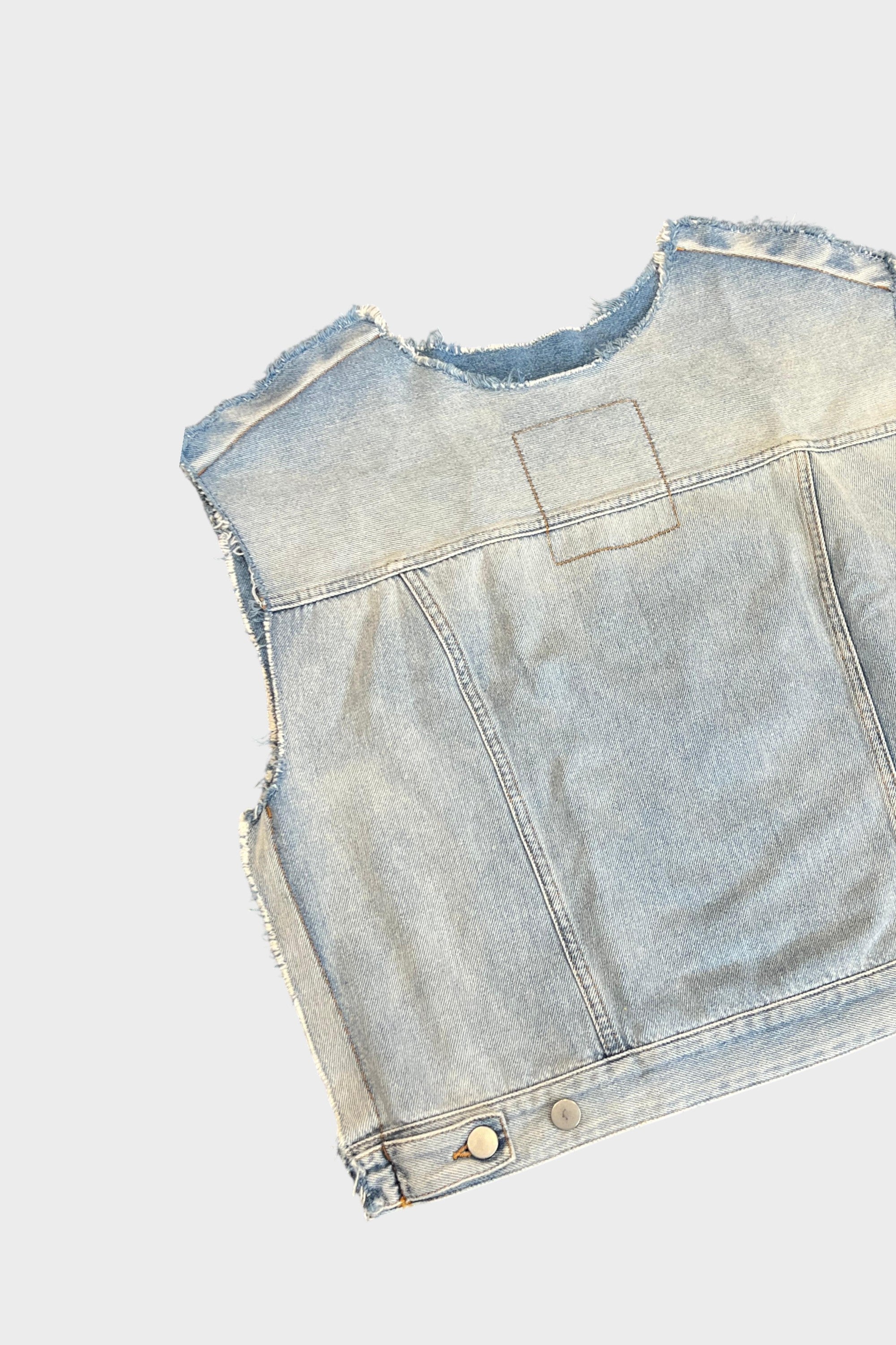 Maison Margiela MM6 Sleeveless Frayed Grey Denim Shirt
