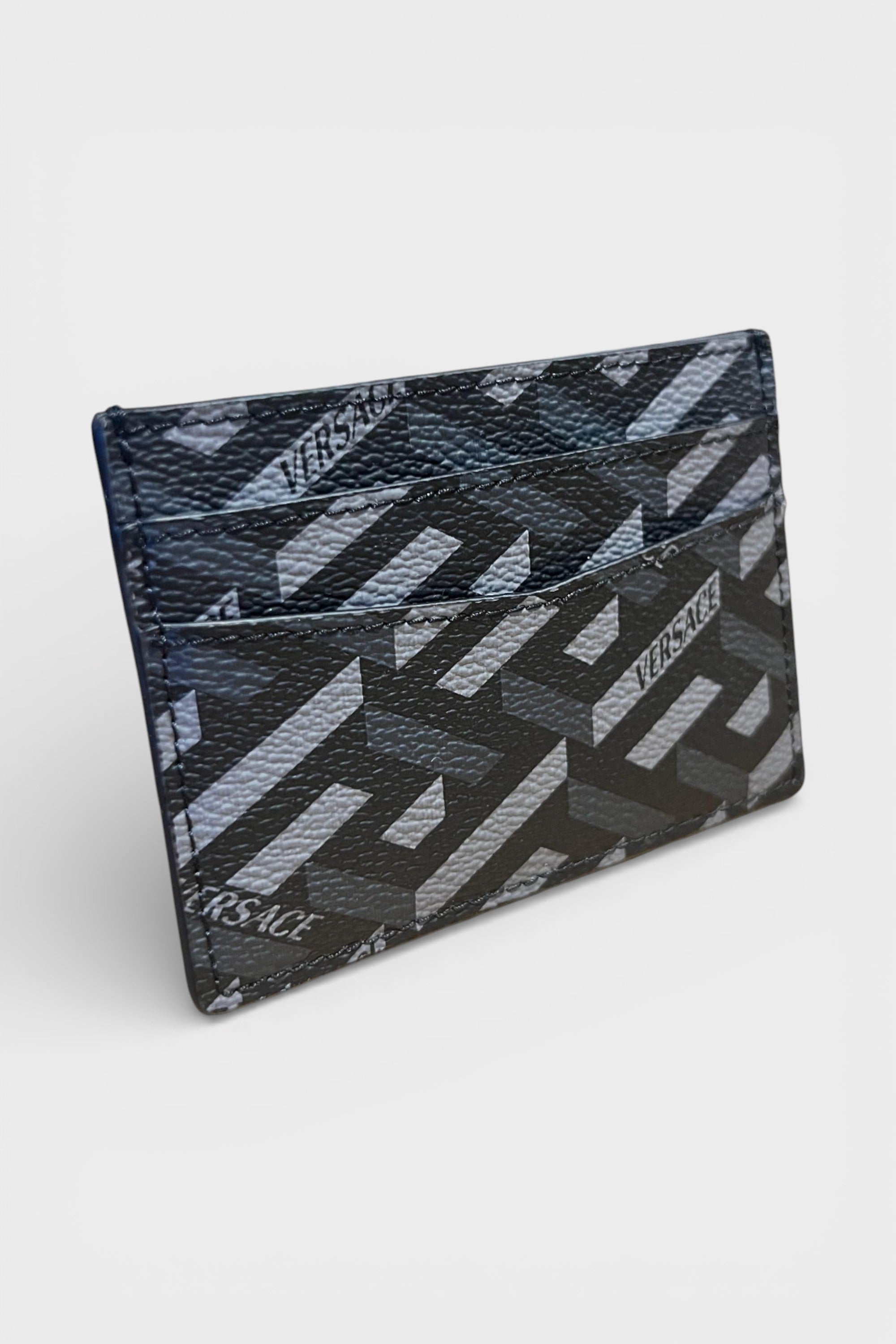 Versace Cardholder Coated Canvas Monoprint Black Grey