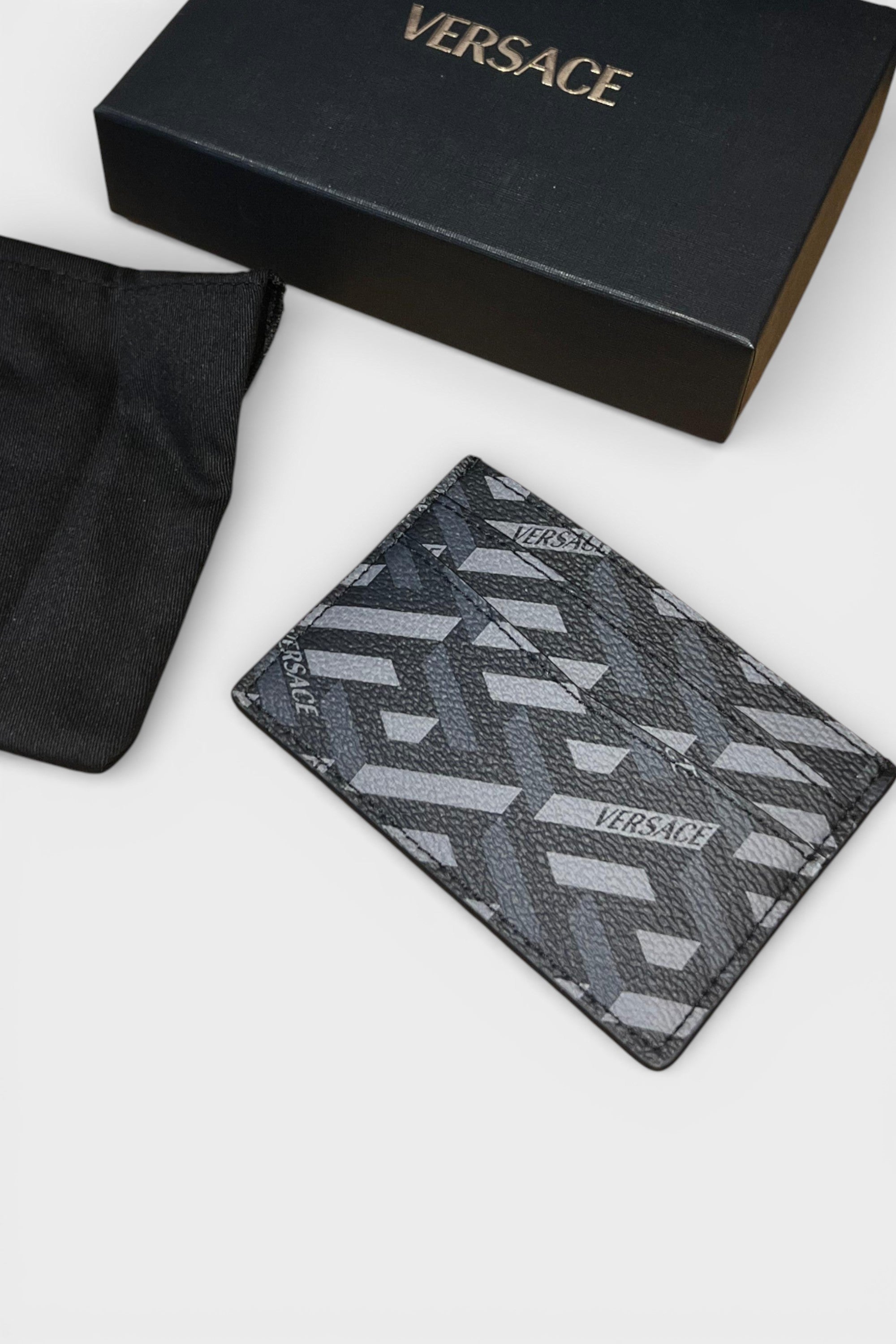 Versace Cardholder Coated Canvas Monoprint Black Grey