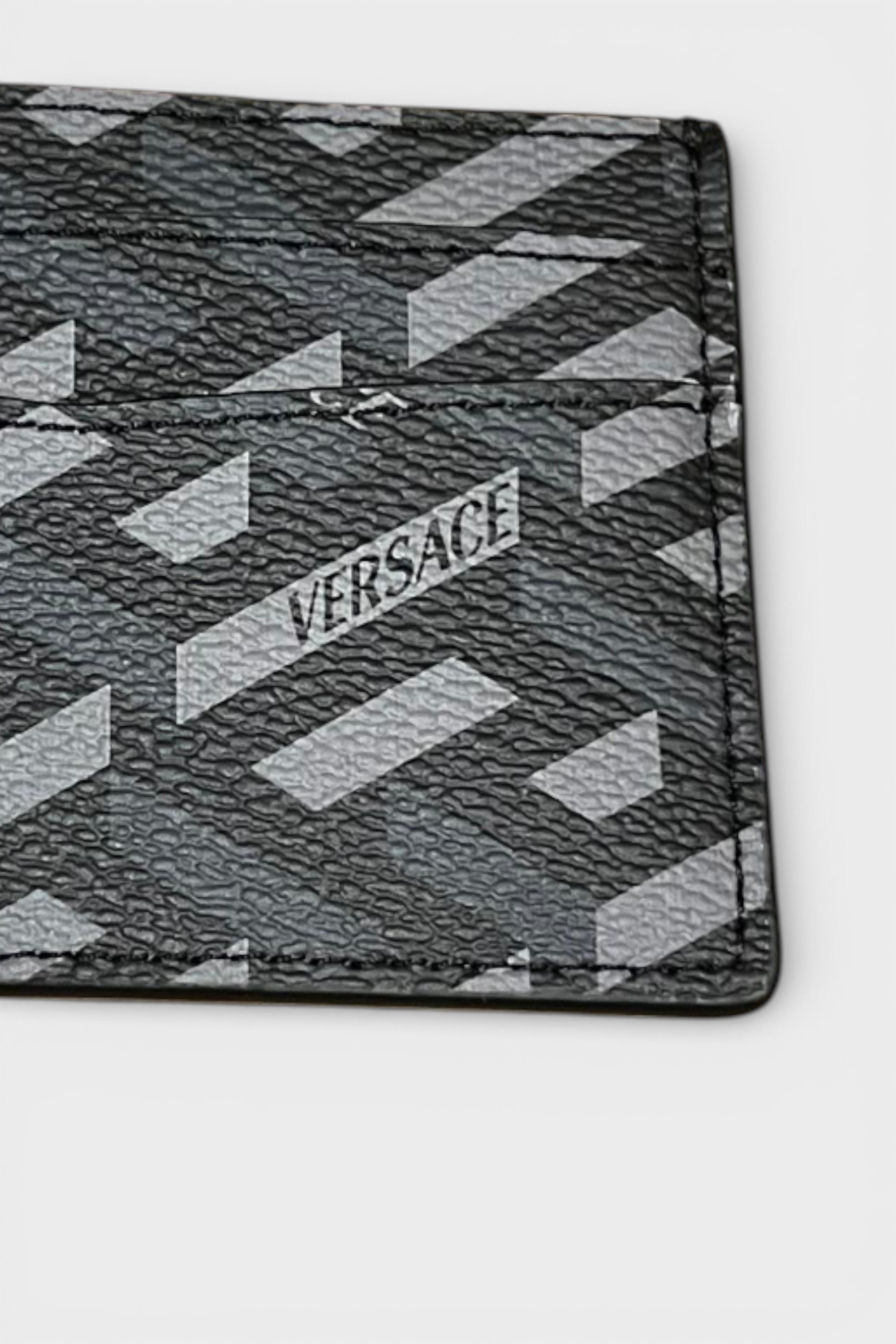 Versace Cardholder Coated Canvas Monoprint Black Grey