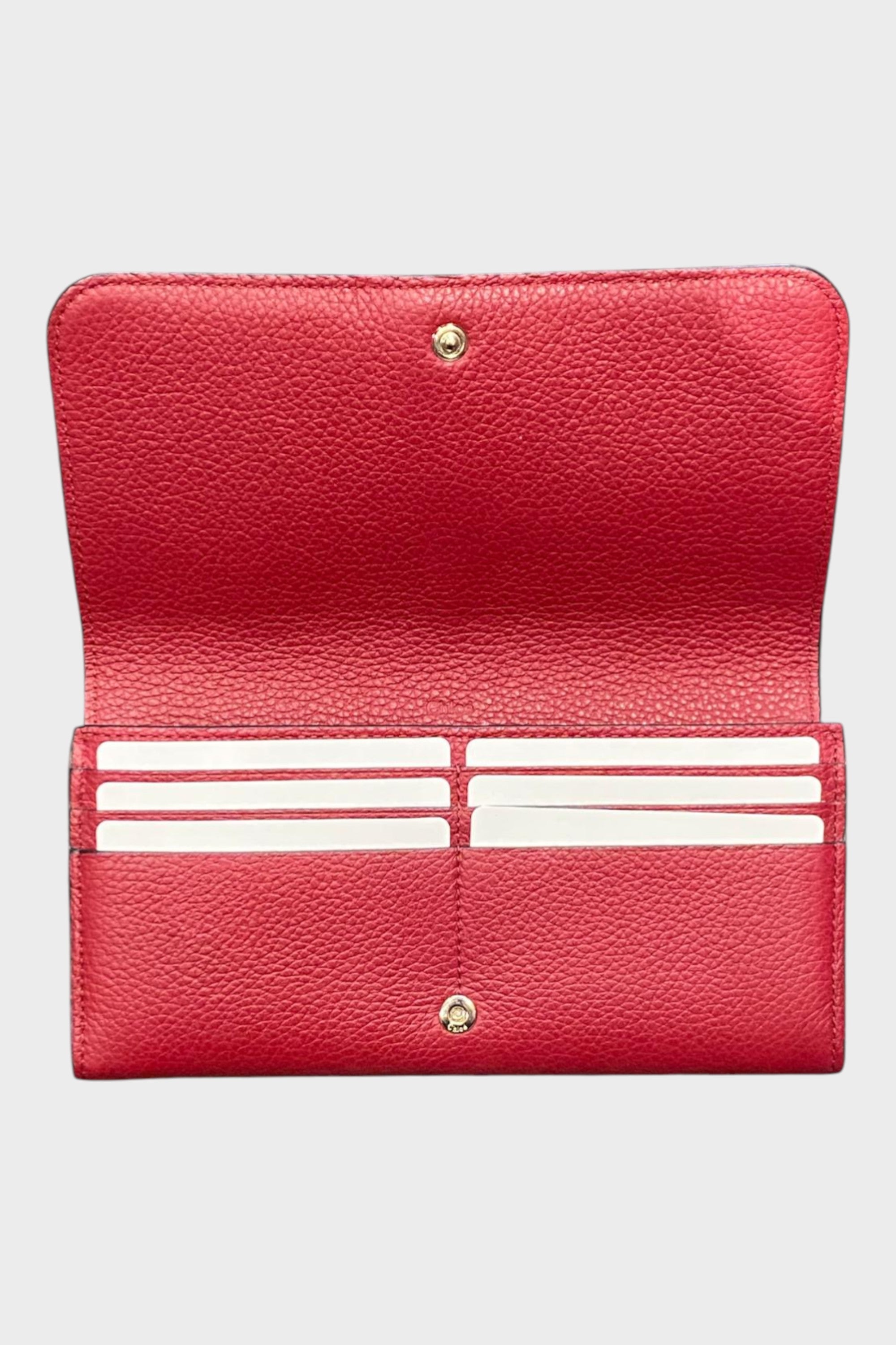 Leather Alphabet Flap Long Wallet Maroon Red