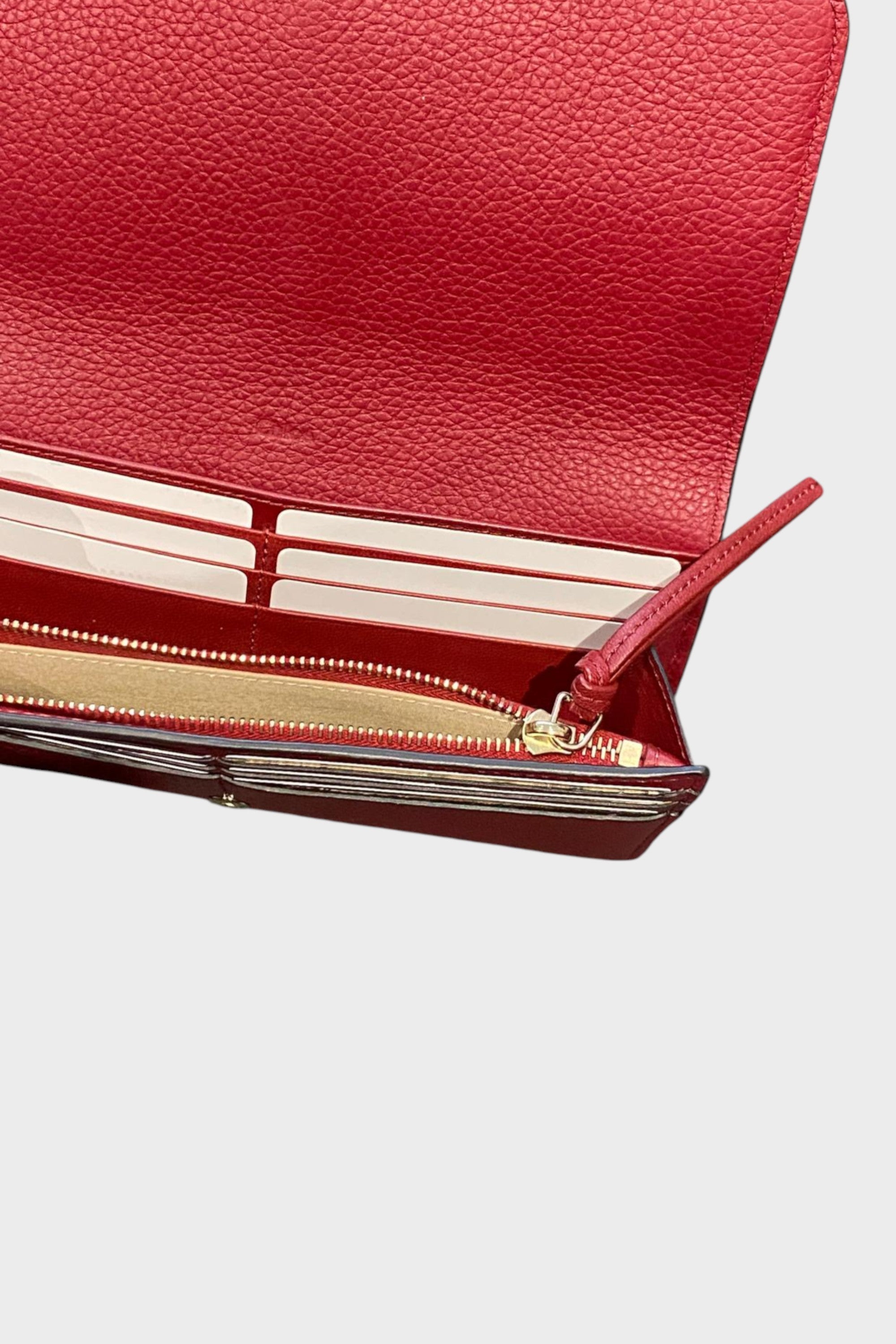 Leather Alphabet Flap Long Wallet Maroon Red