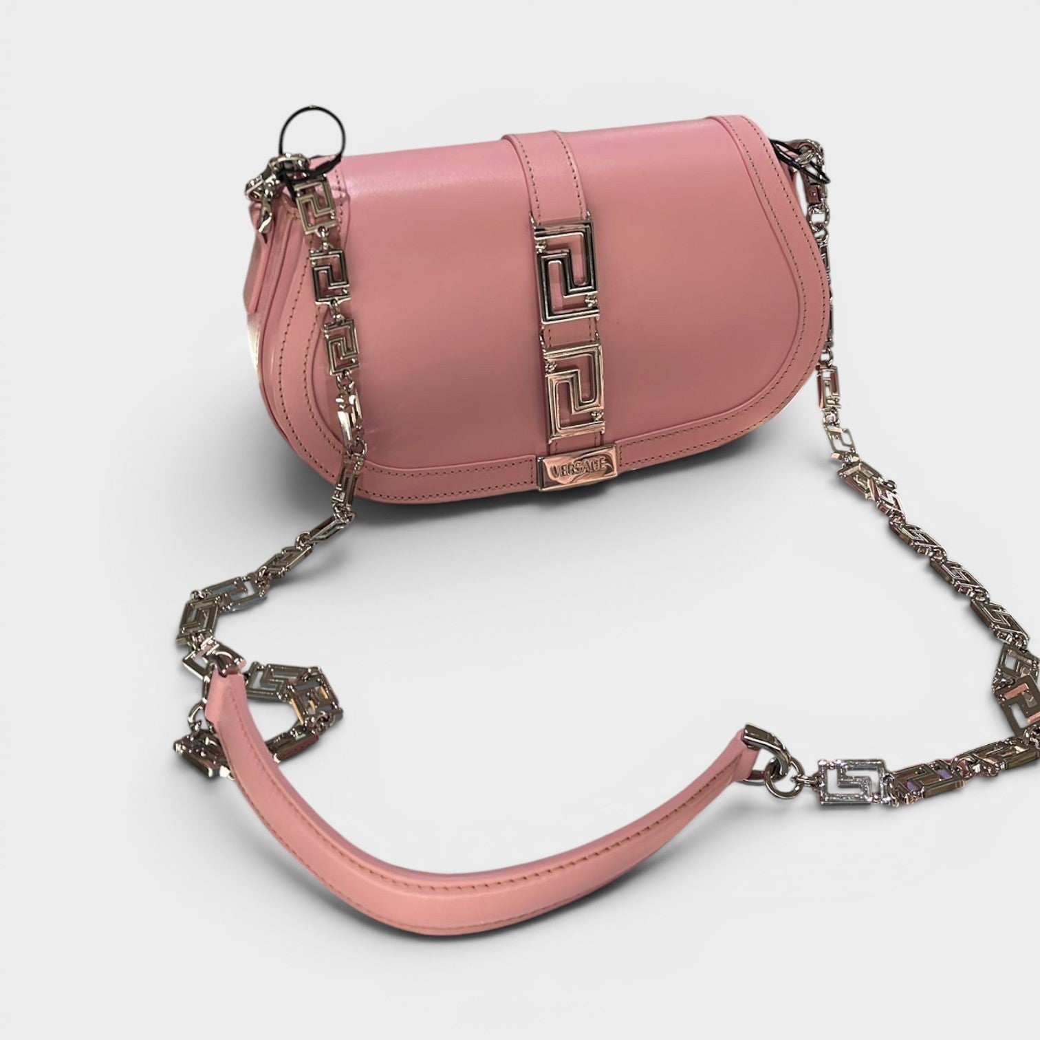 Logo Medium Shoulder Bag Leather Pink Silver Tone