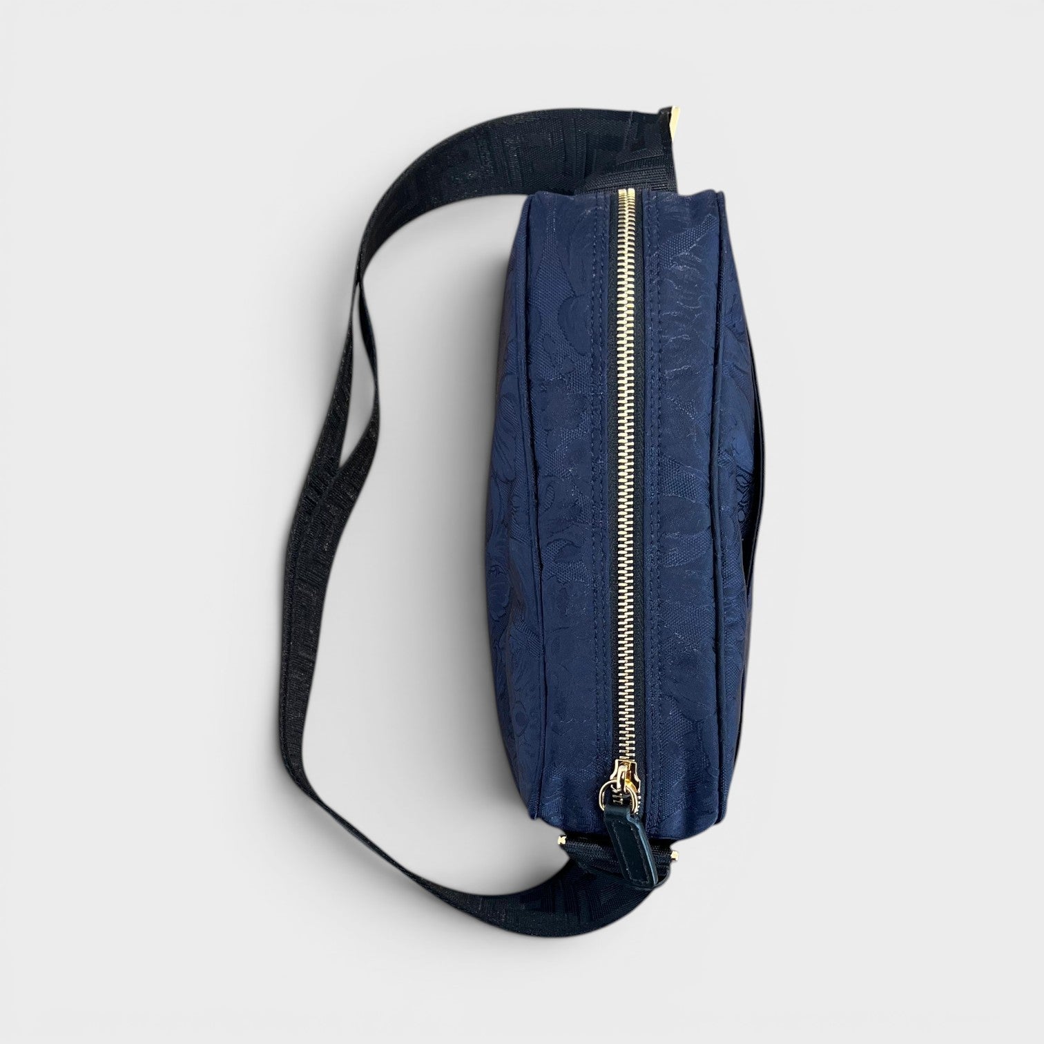 Medusa Logo Jacquard Crossbody Fabric Bag Navy Black