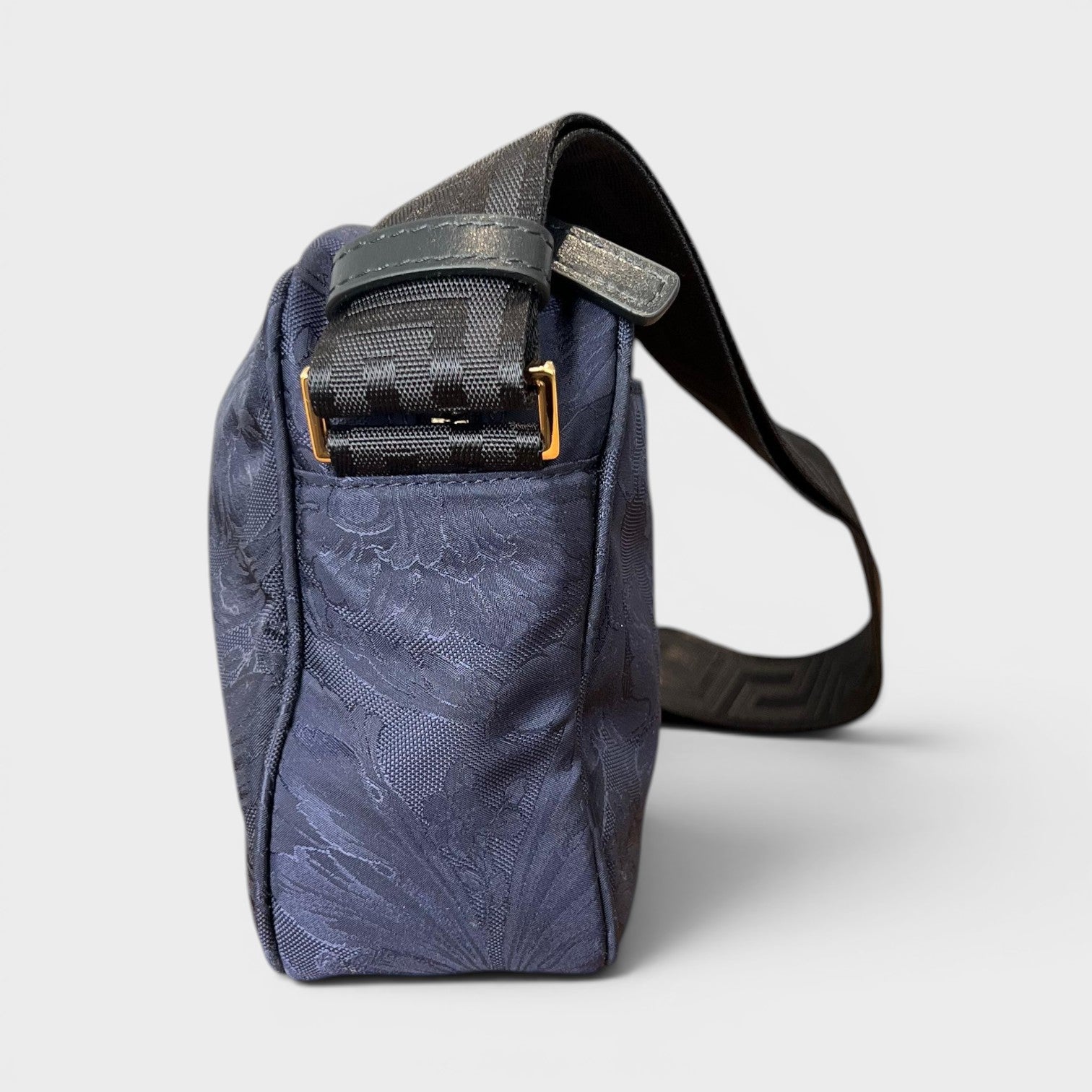 Medusa Logo Jacquard Crossbody Fabric Bag Navy Black