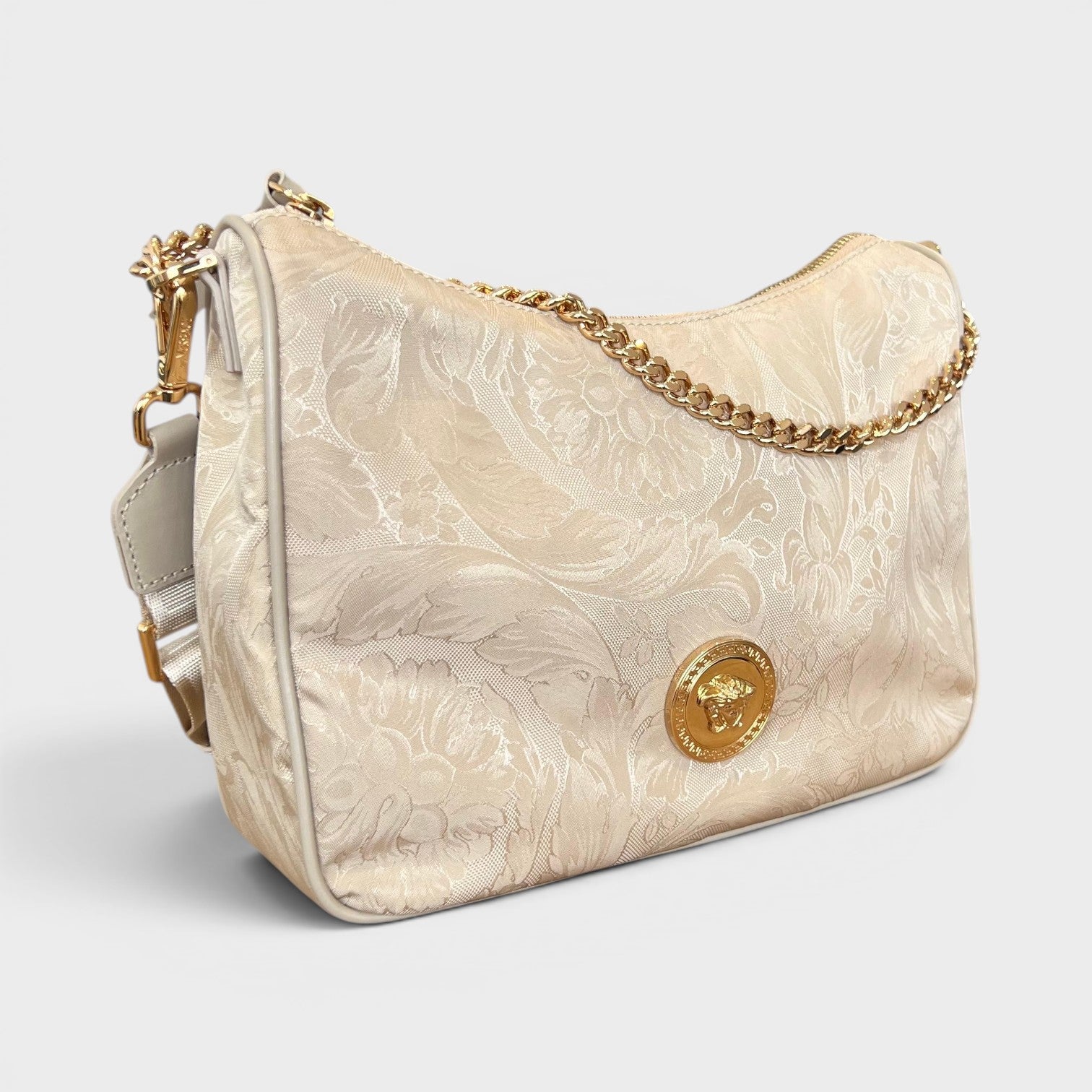 Hobo Medusa Head Floral Large Shoulder Bag Beige