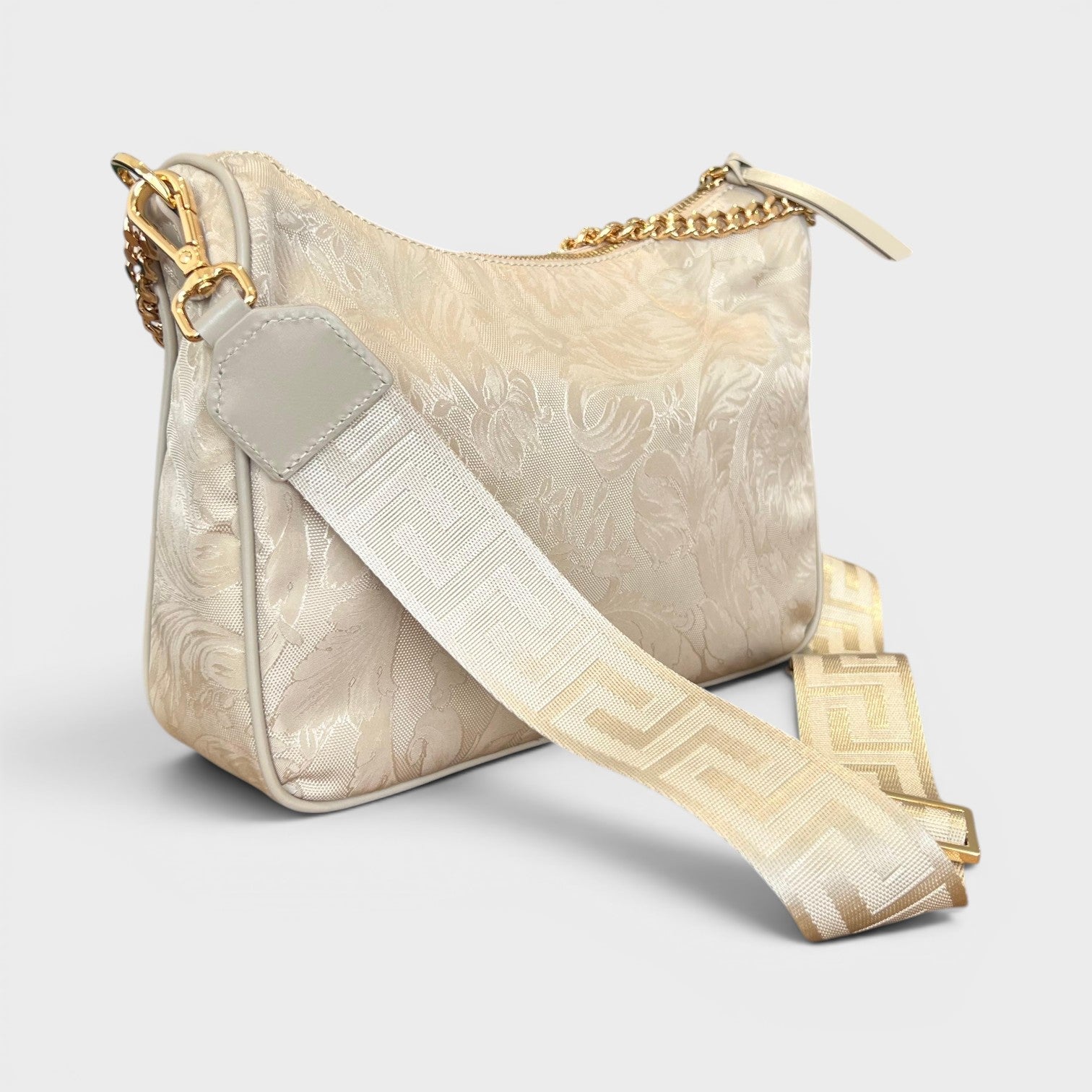 Hobo Medusa Head Floral Large Shoulder Bag Beige