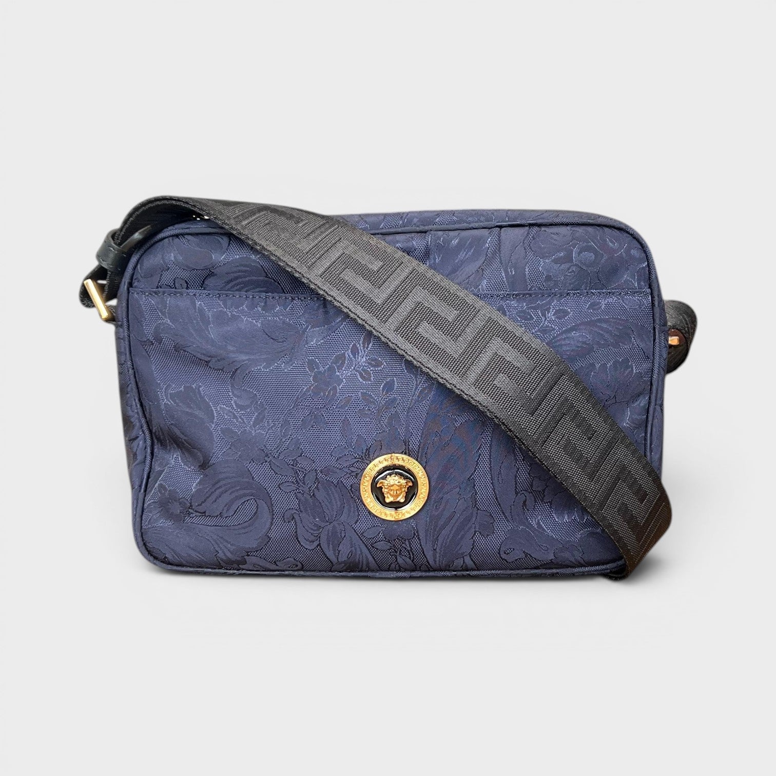Medusa Logo Jacquard Crossbody Fabric Bag Navy Black