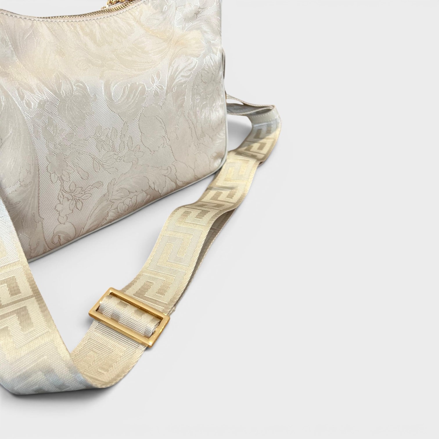 Hobo Medusa Head Floral Large Shoulder Bag Beige