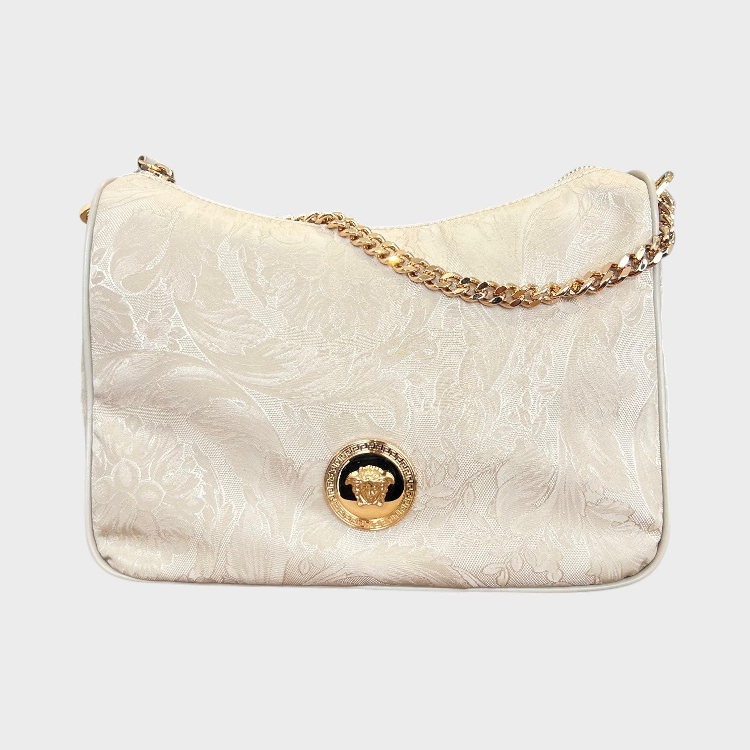 Hobo Medusa Head Floral Large Shoulder Bag Beige