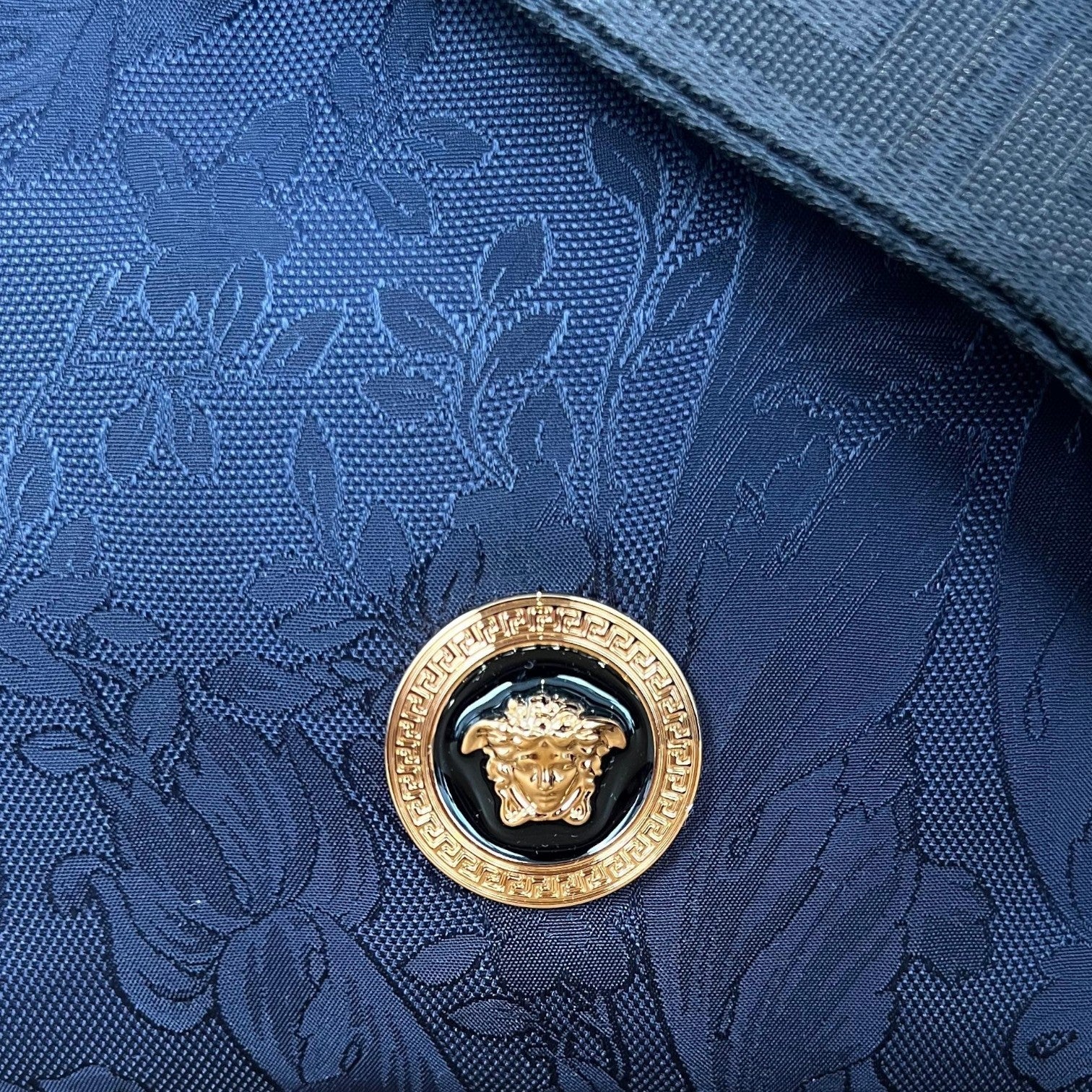 Medusa Logo Jacquard Crossbody Fabric Bag Navy Black