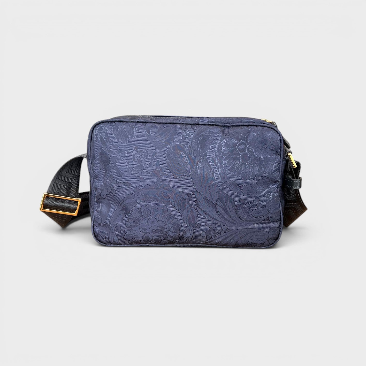 Medusa Logo Jacquard Crossbody Fabric Bag Navy Black