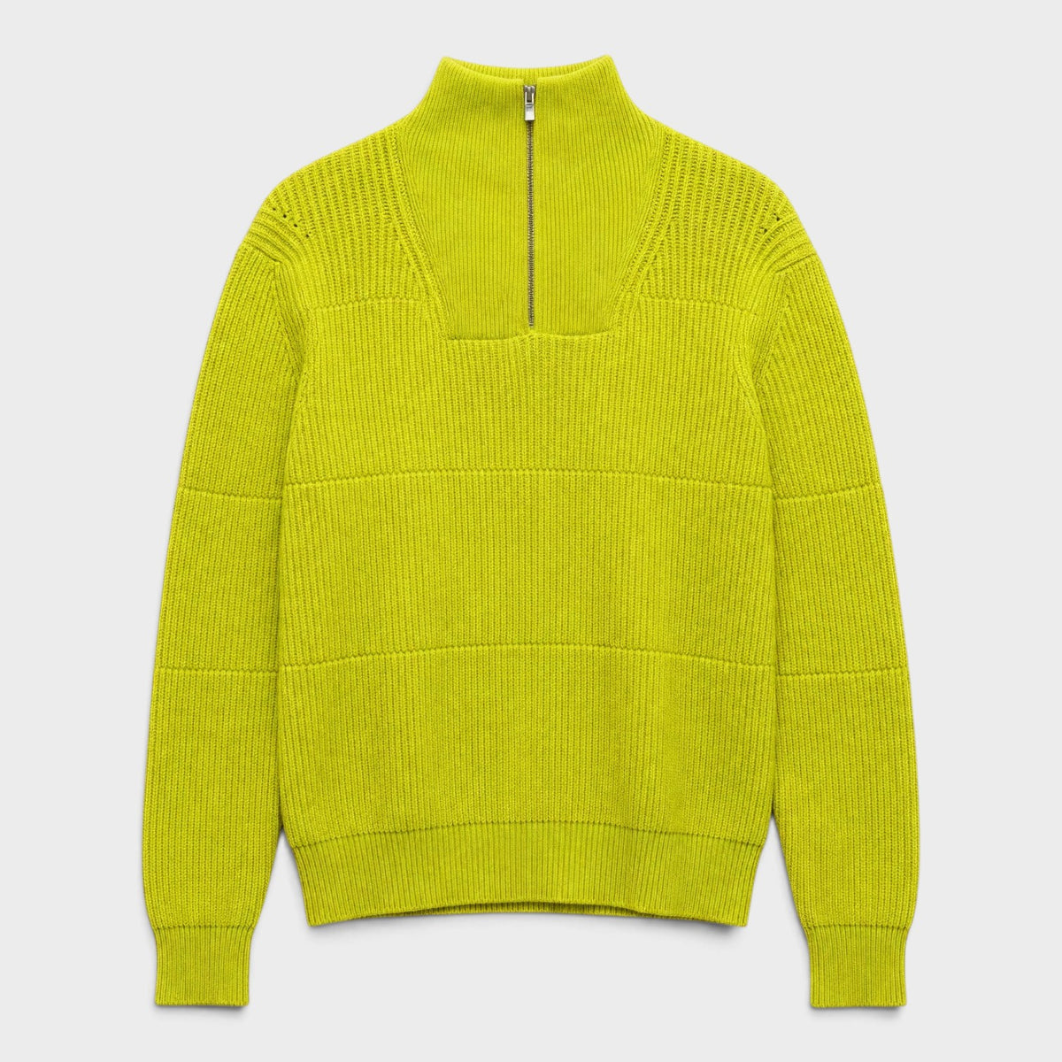 La Maille Doce Ribbed Knit Quarter-Zip High Neck Sweater Lime Green