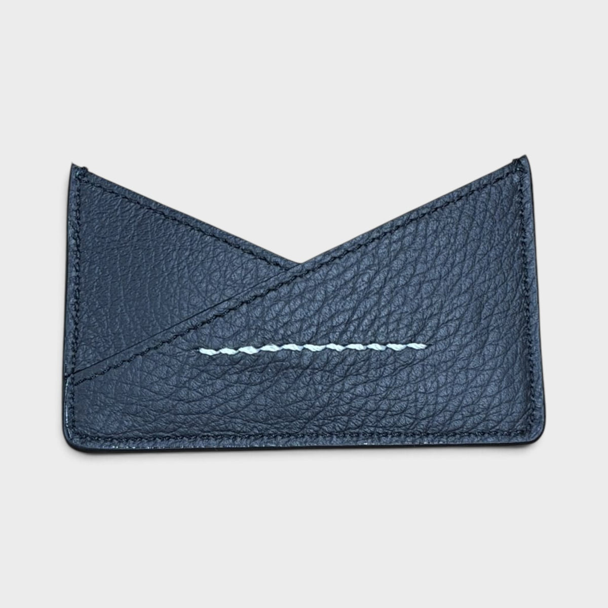 MM6 Leather V-Shape Card Holder Black Pebbled