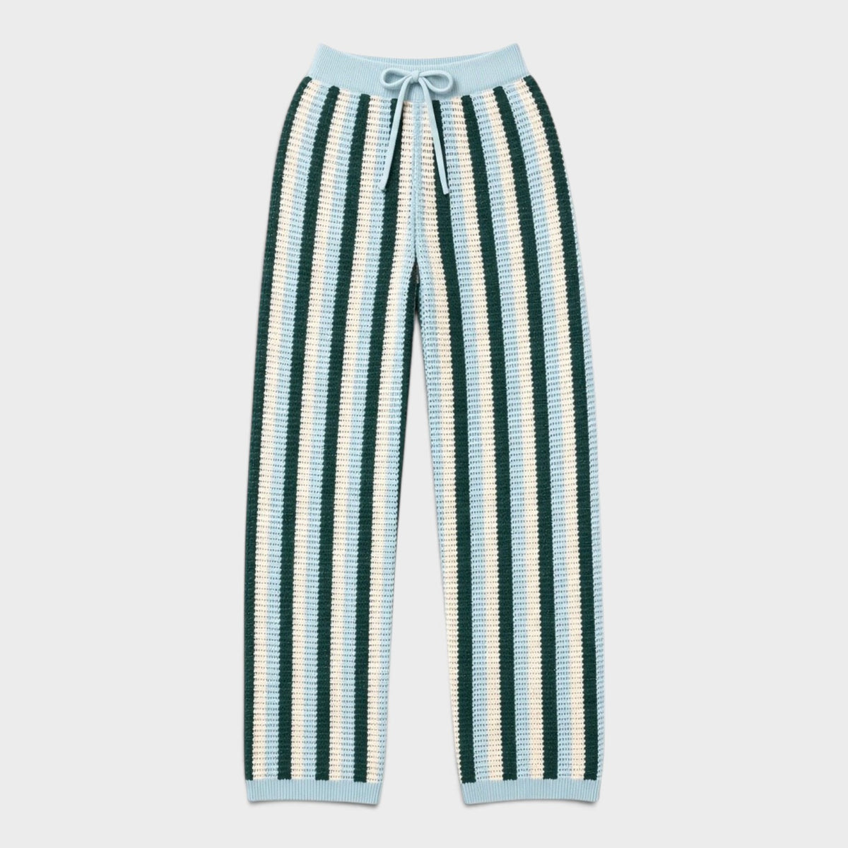 Striped Knitted Drawstring Waist Trousers Blue Green