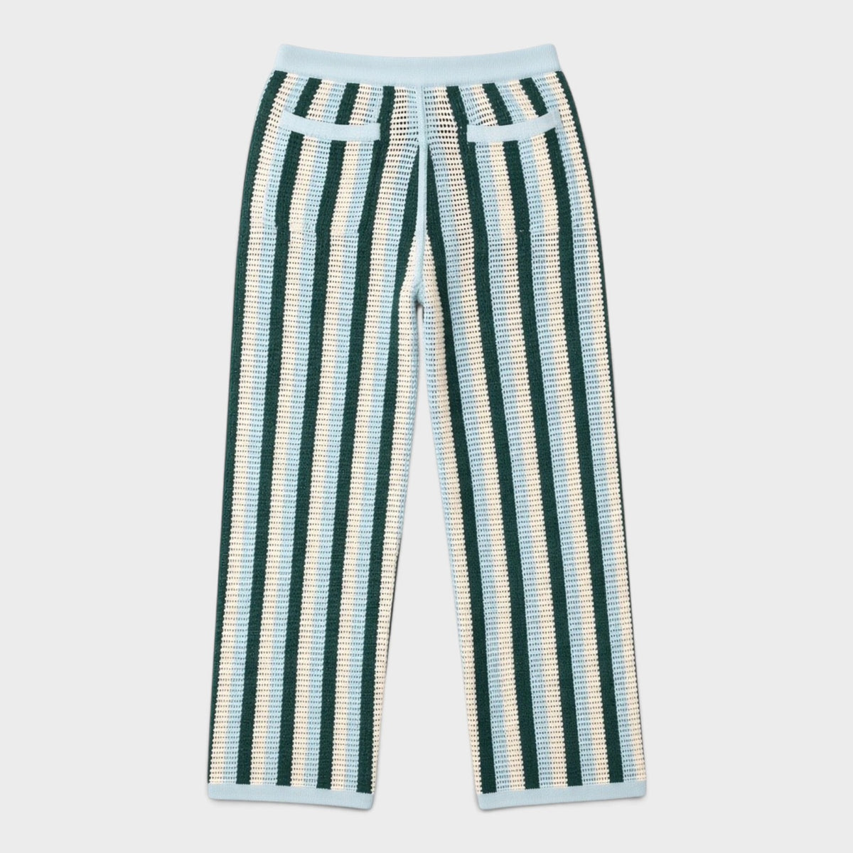 Striped Knitted Drawstring Waist Trousers Blue Green