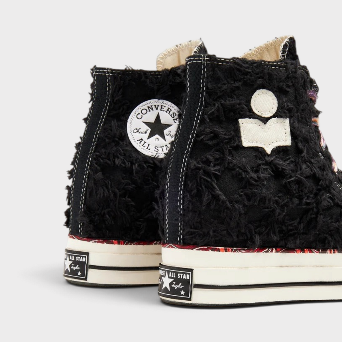 Supplied Fashion x Isabel Marant Chuck 70 wedge sneakers in black frayed canvas with iconic ankle patches