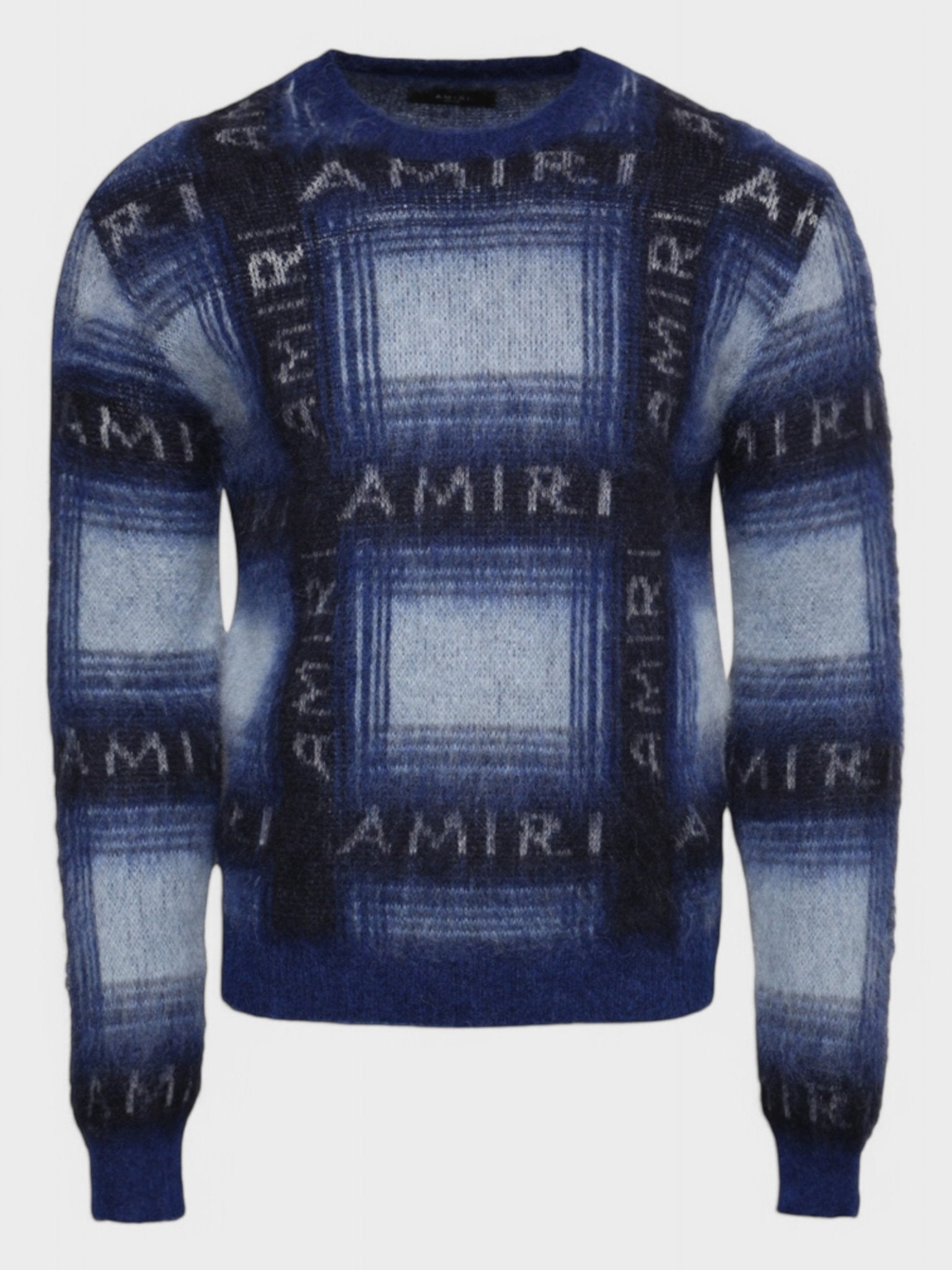 Amiri Brushed Mohair Plaid Crew Blue Black - Supplied FashionAmiri