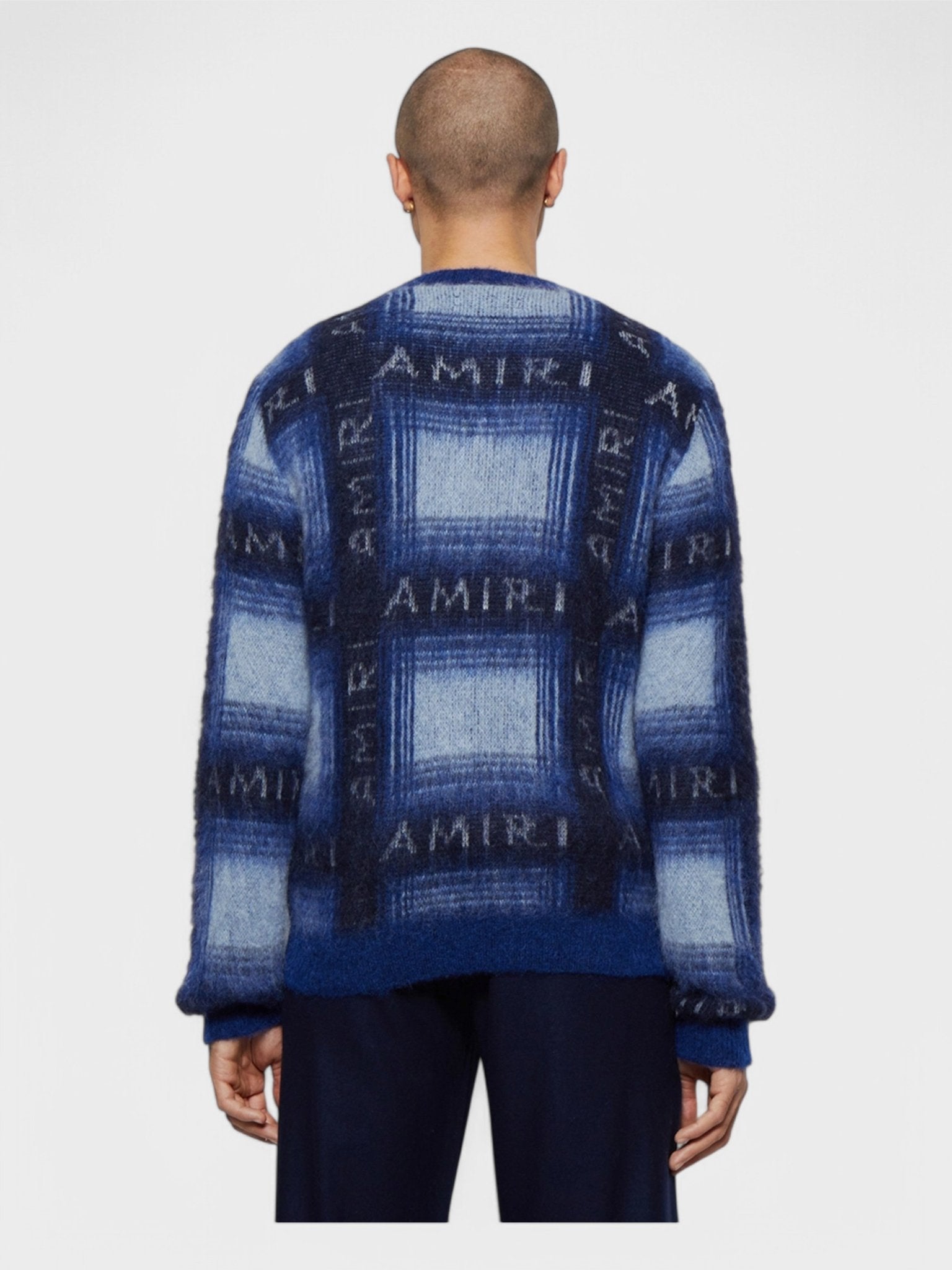 Amiri Brushed Mohair Plaid Crew Blue Black - Supplied FashionAmiri