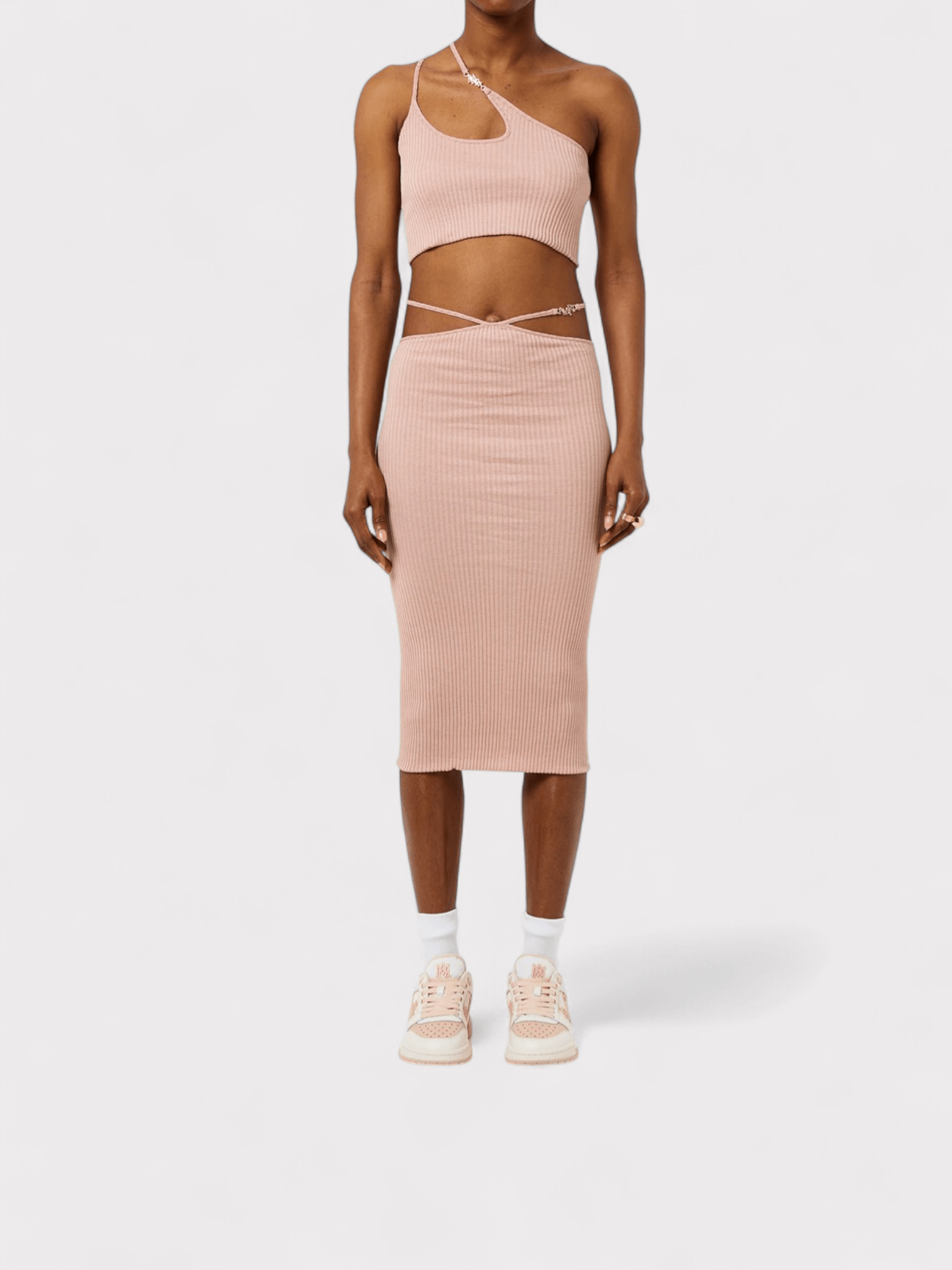 Amiri Ribbed Staggered Midi Skirt Pink - Supplied FashionAmiri
