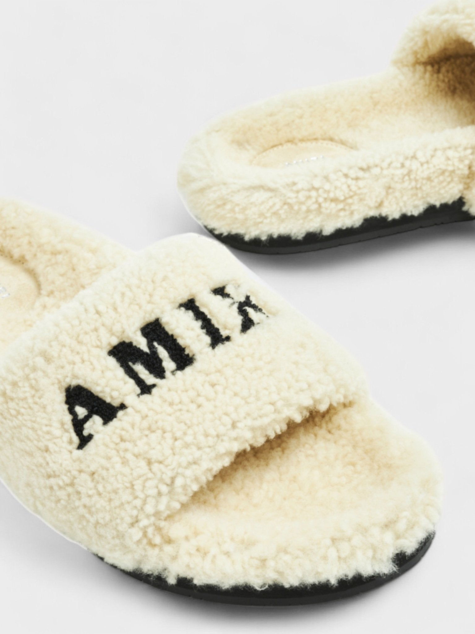 Amiri Shearling Fur Logo Slippers Beige - Supplied FashionAmiri