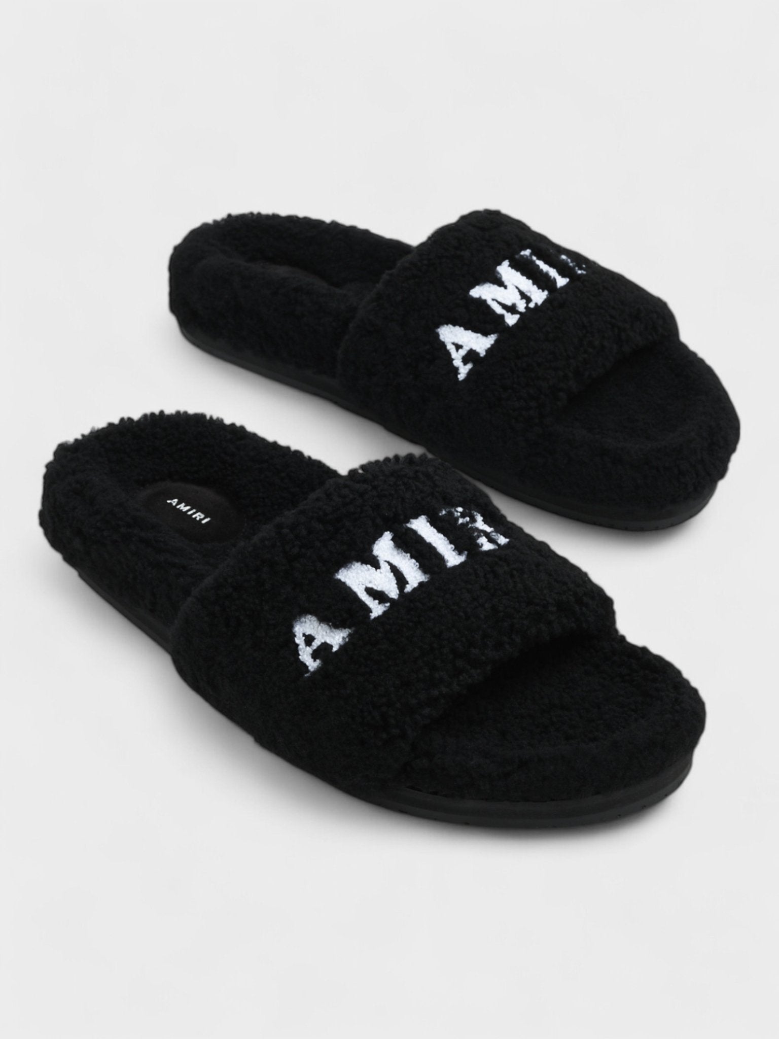 Amiri Shearling Fur Logo Slippers Black - Supplied FashionAmiri