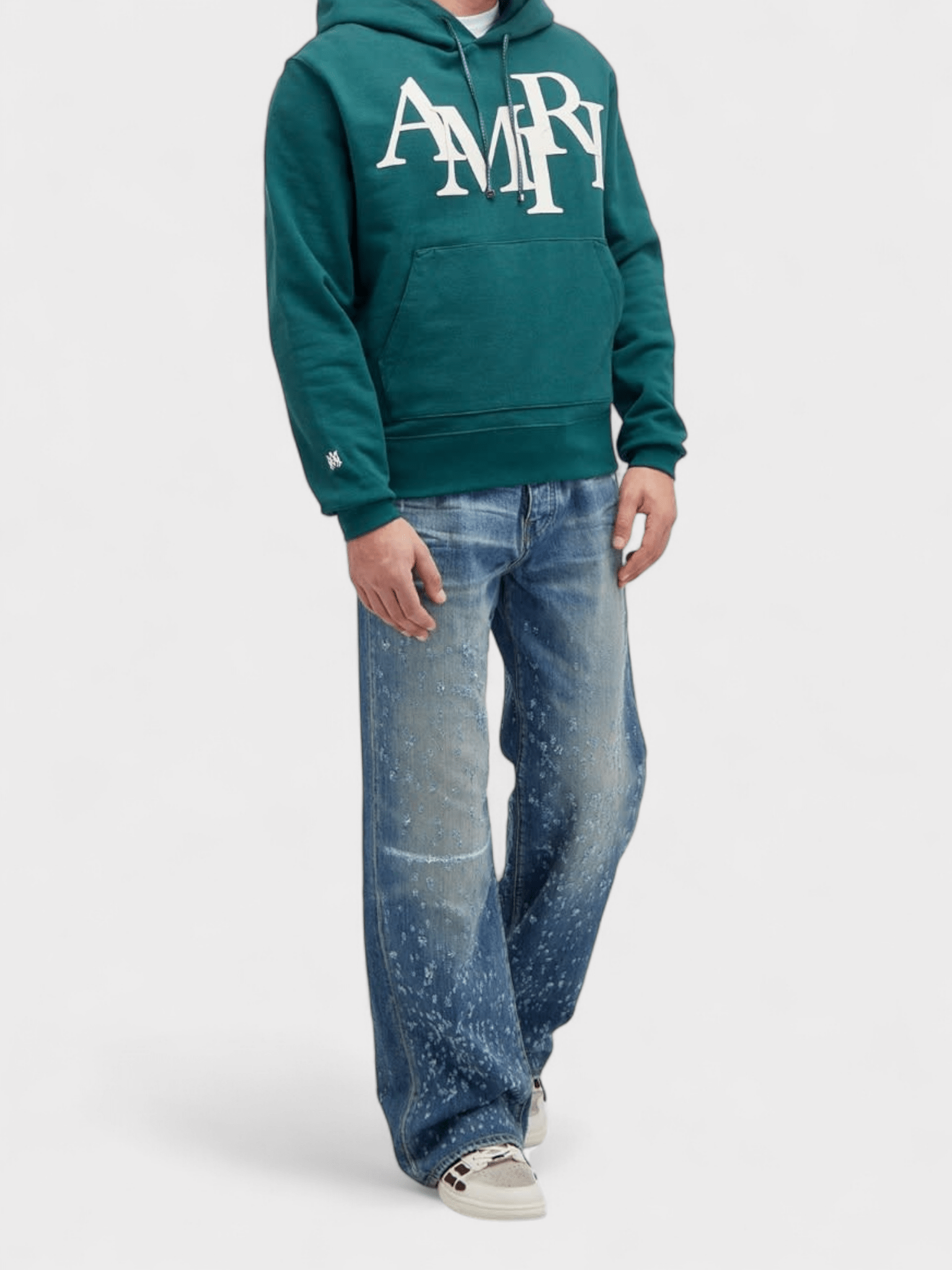 Amiri Staggered Logo Hoodie Rain Forest - Supplied FashionAmiri
