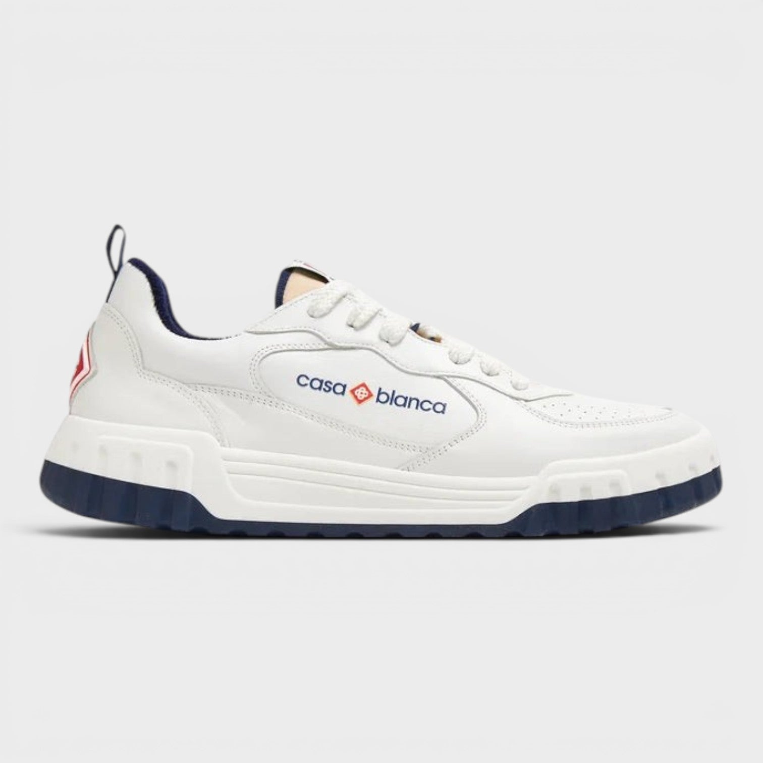 Logo Leather Court Sneaker Navy White