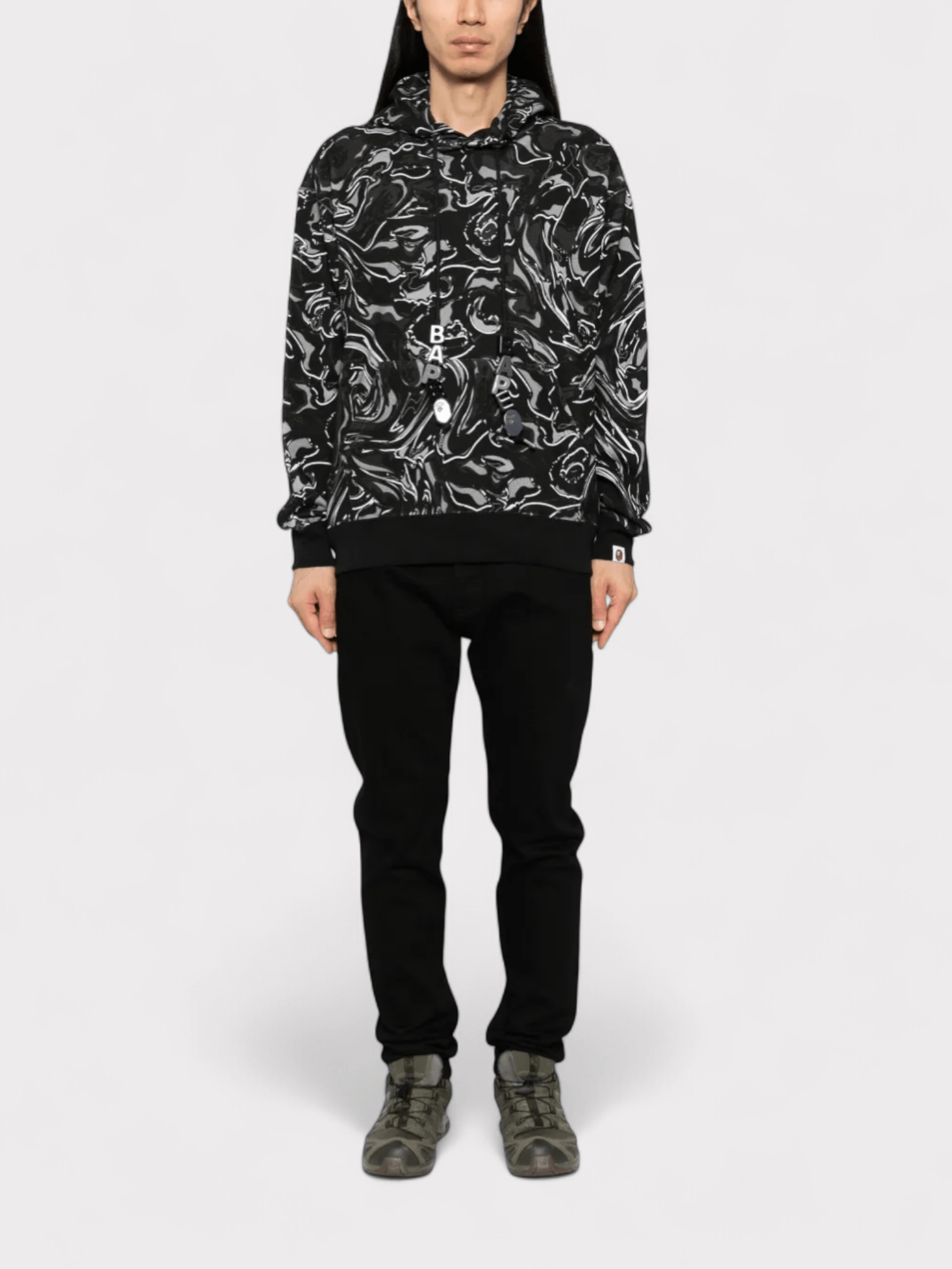 Bape Marble Graphic Print Hoodie Black - Supplied FashionBape