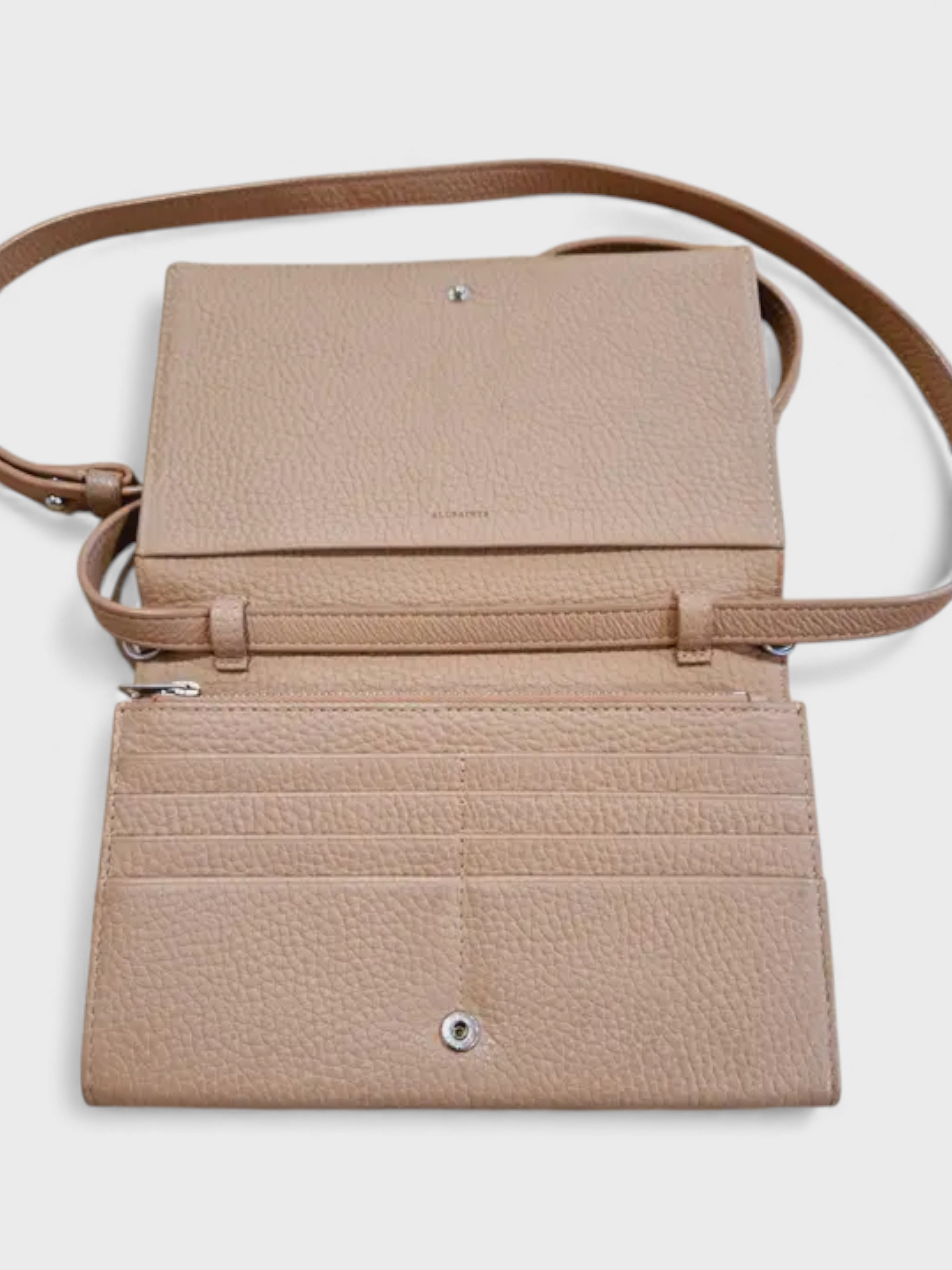All Saints Small Leather Crossbody Bag Beige