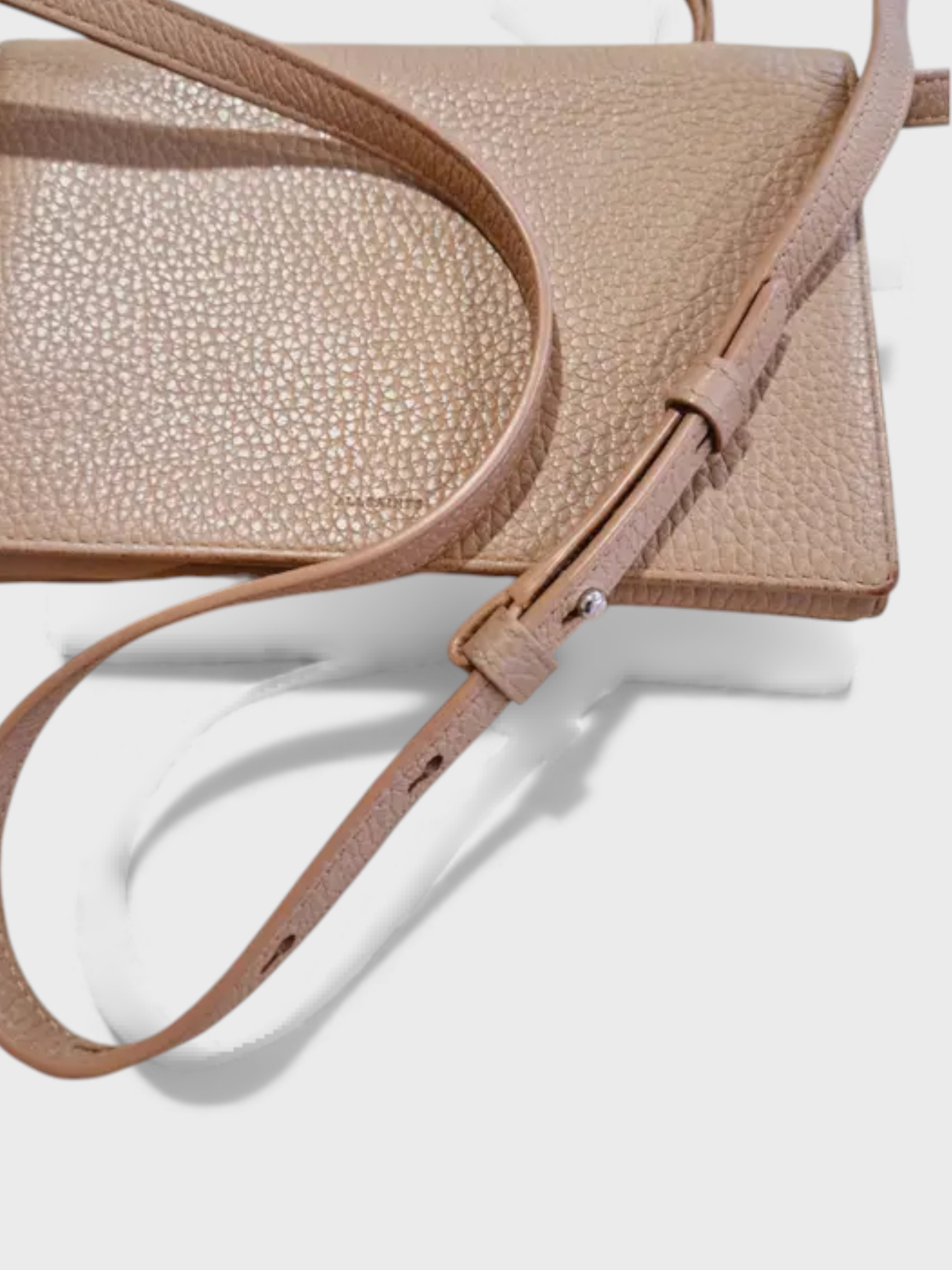 All Saints Small Leather Crossbody Bag Beige