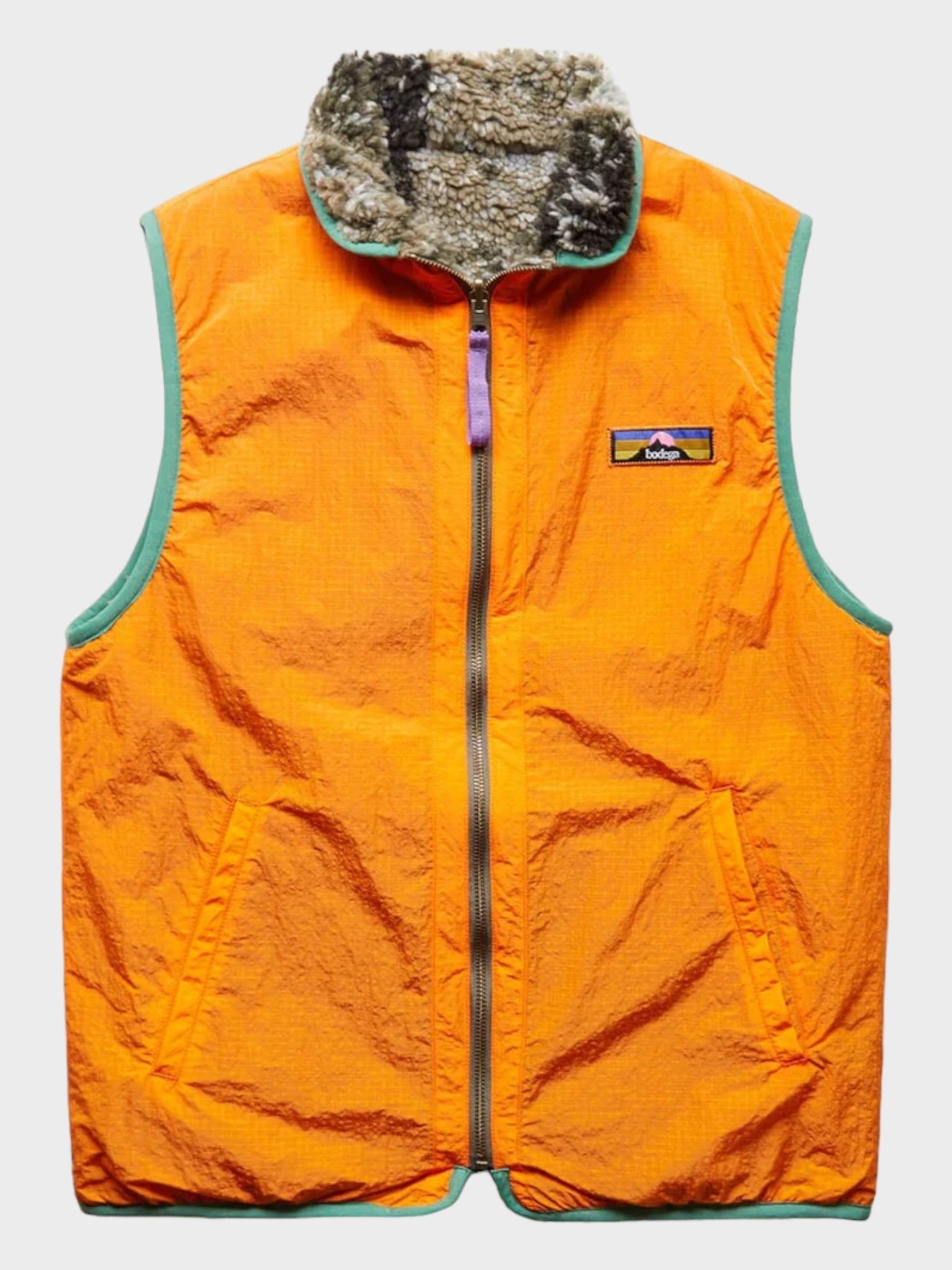 Bodega Reversible Vest Orange Khaki Grey - Supplied FashionBodega