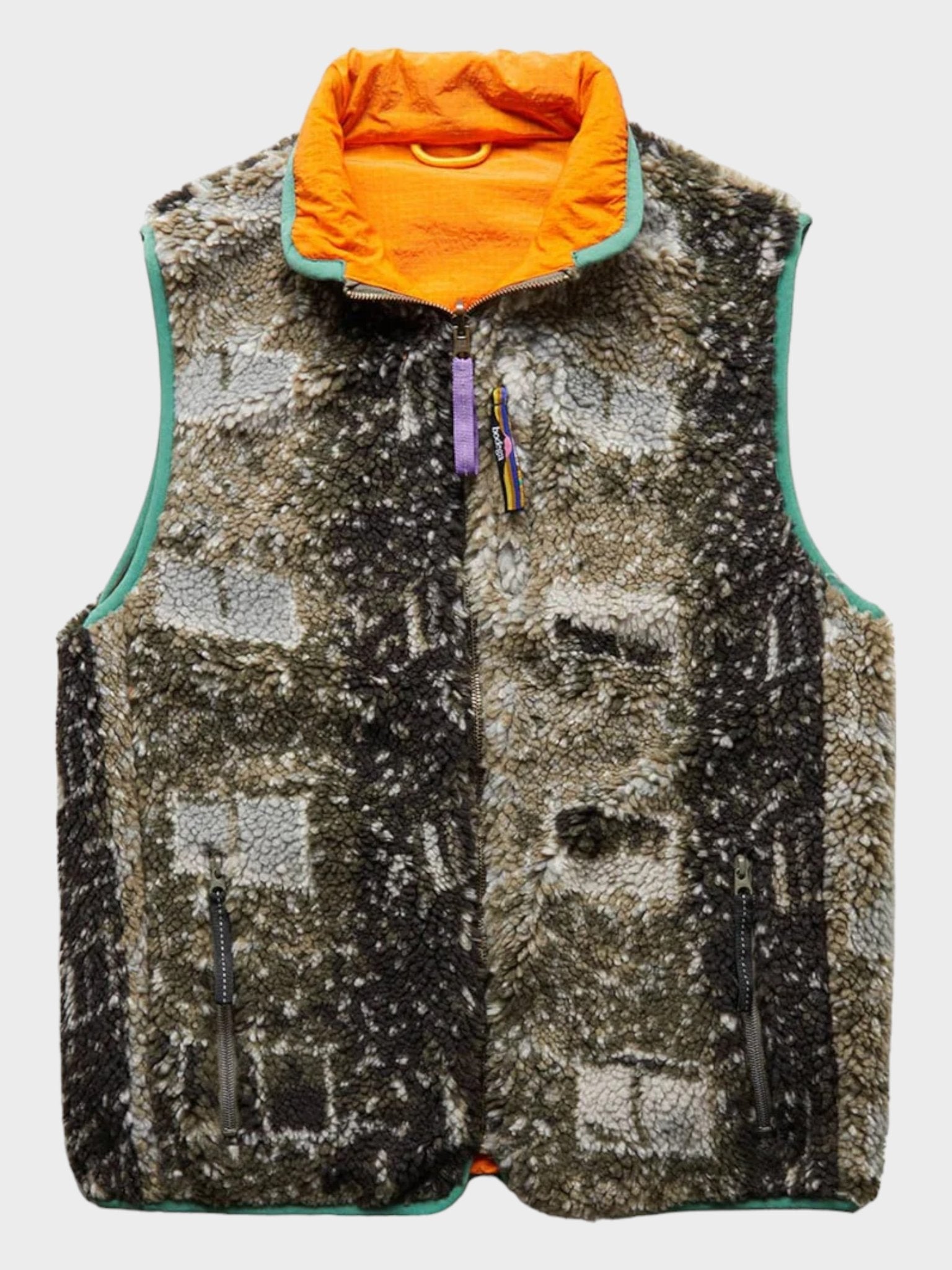 Bodega Reversible Vest Orange Khaki Grey - Supplied FashionBodega