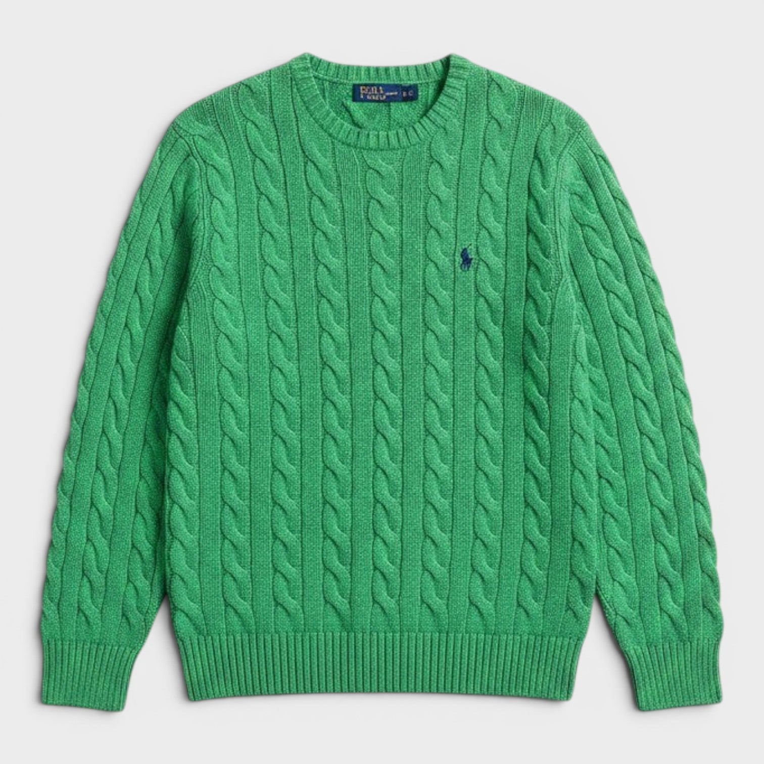 Polo Logo Cable Knit Cotton Sweater Jumper Green