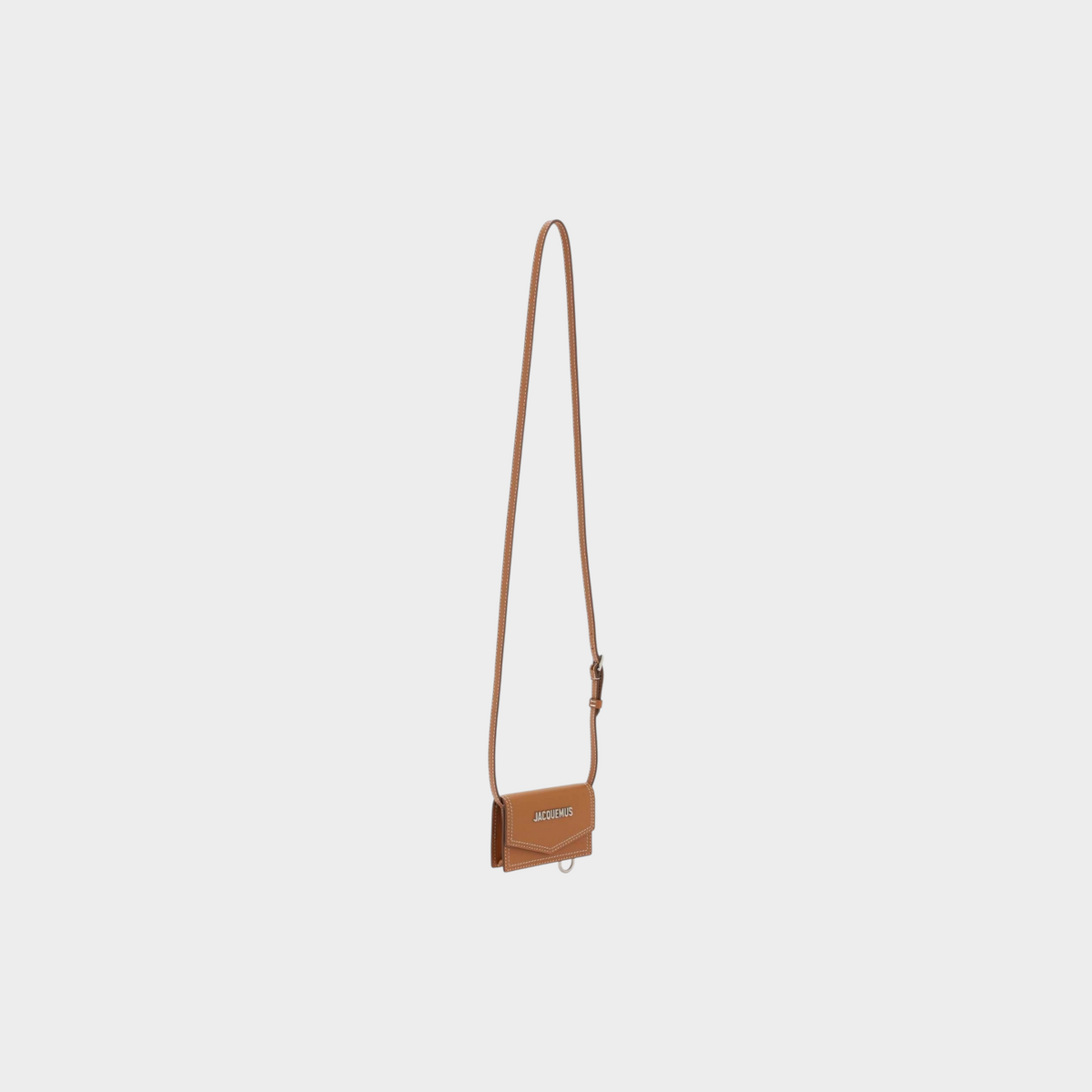 Supplied Fashion Jacquemus Le Porte Azur brown leather crossbody bag with silver logo and adjustable shoulder strap