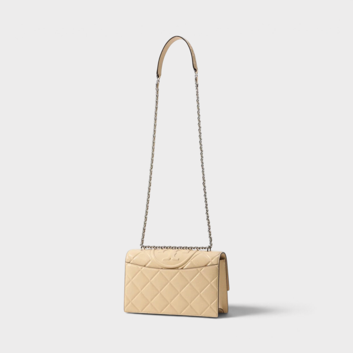 Supplied Fashion Fleming convertible shoulder bag in vanilla beige quilted leather with silver chain strap