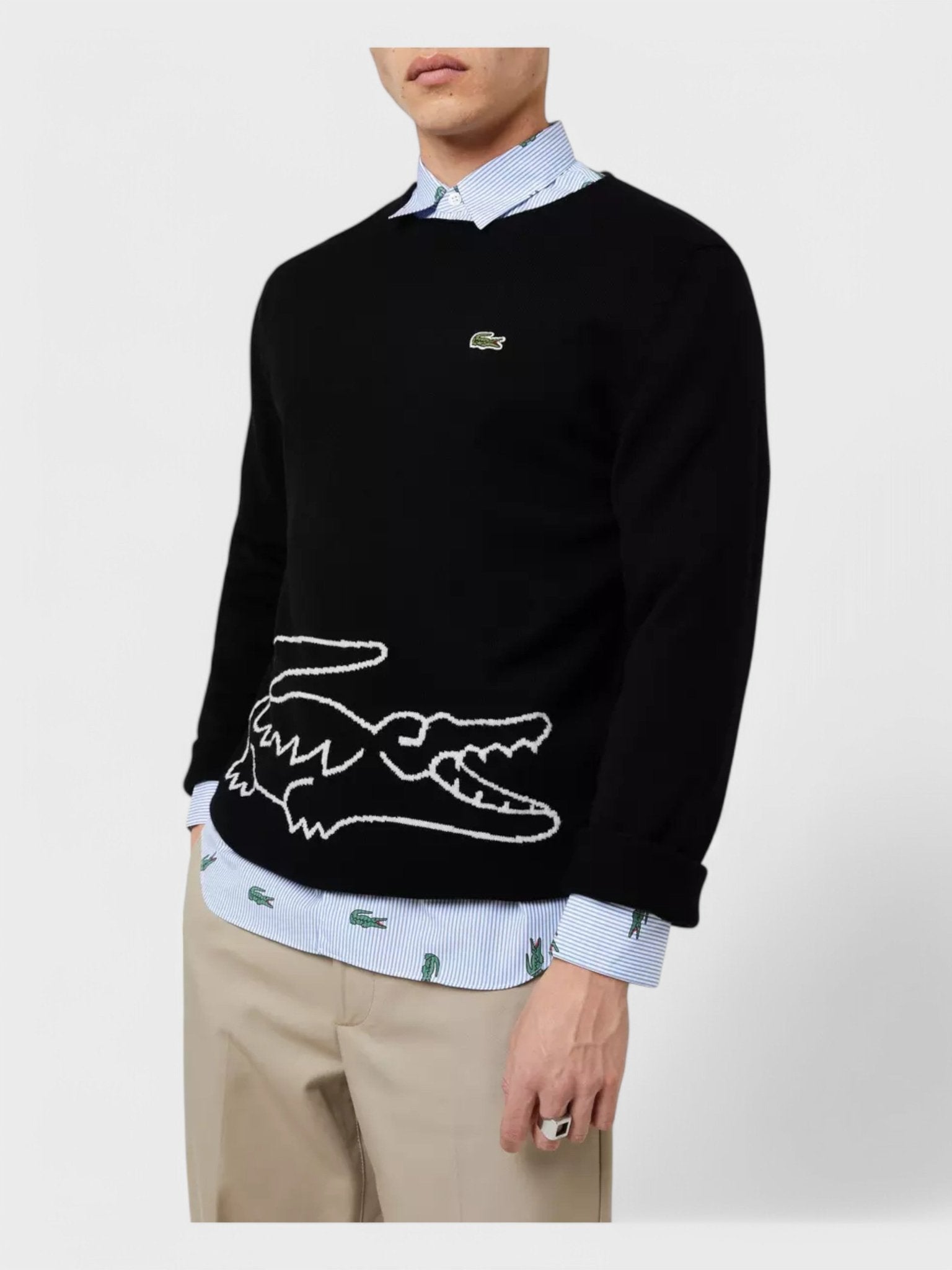 CDG Shirt X Lacoste Men’s Knit Sweater Black - Supplied FashionComme des Garcons Shirt