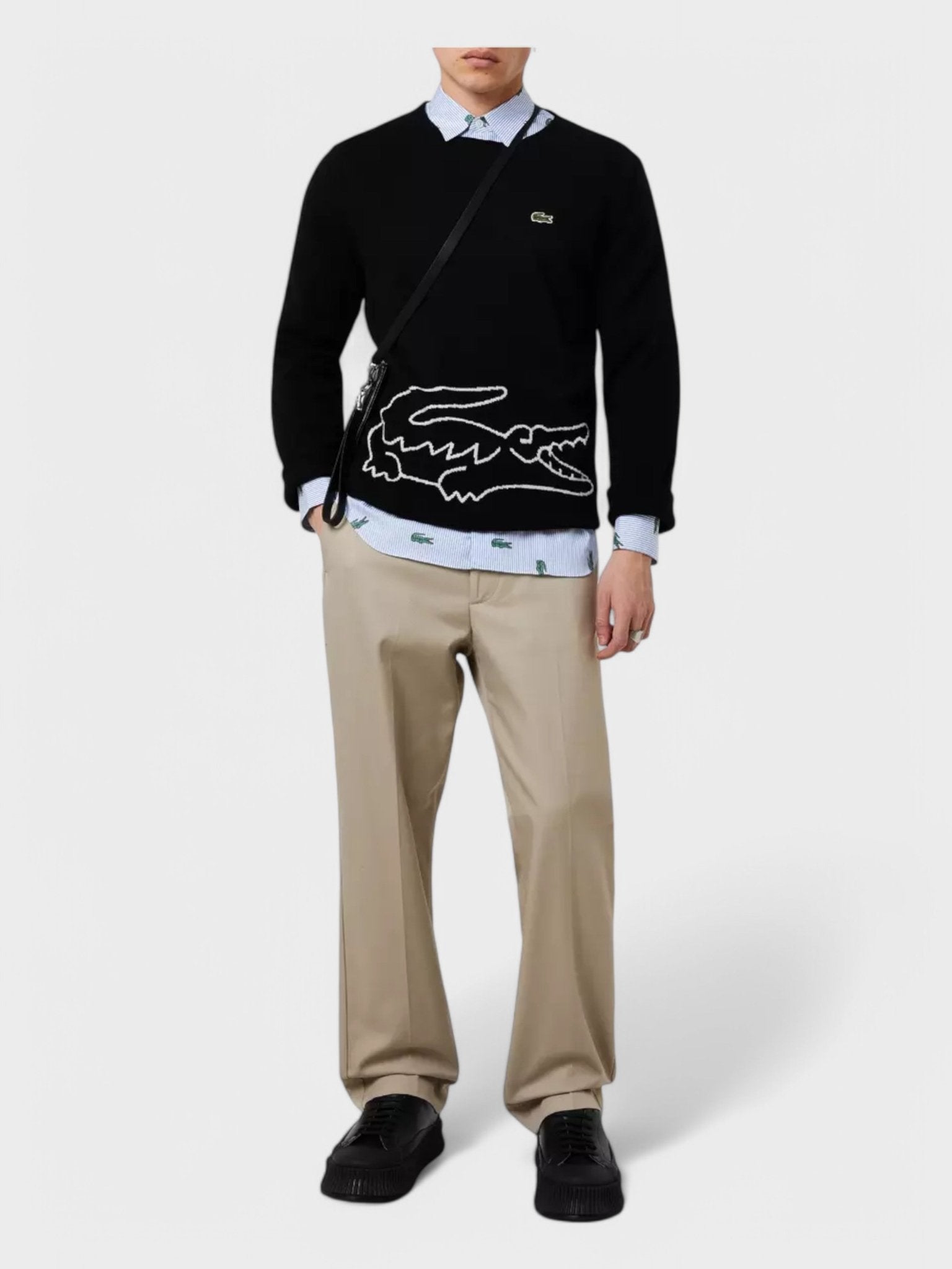 CDG Shirt X Lacoste Men’s Knit Sweater Black - Supplied FashionComme des Garcons Shirt