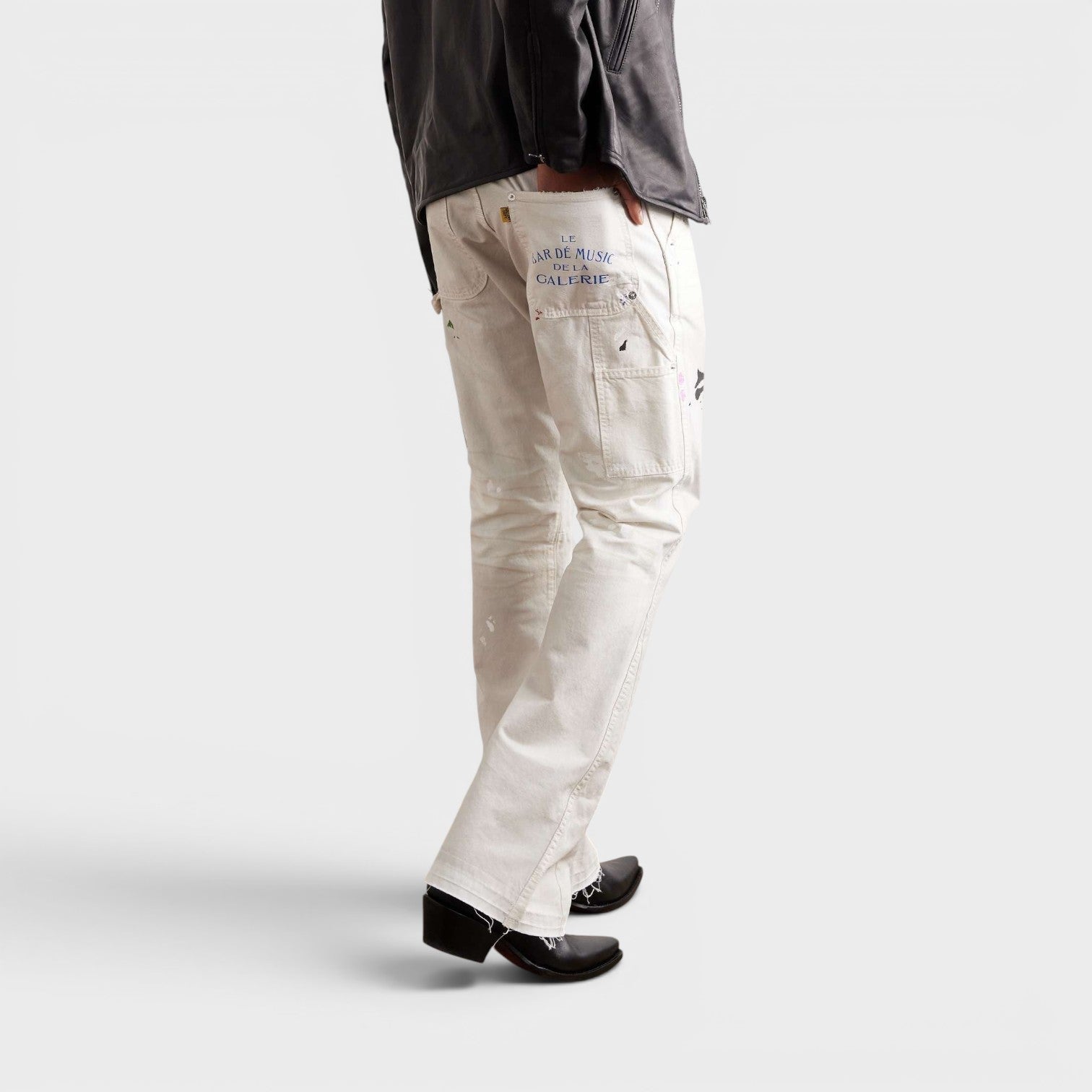 Le Bar De Music Paint-Splattered Jeans Flare Natural White Multi