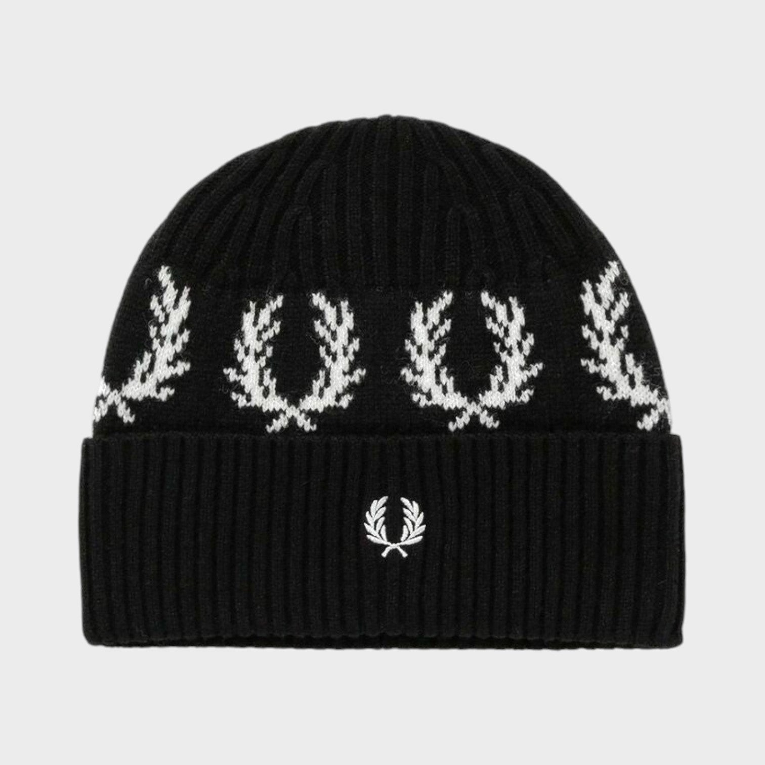 Laurel Wreath Embroidered Beanie Black