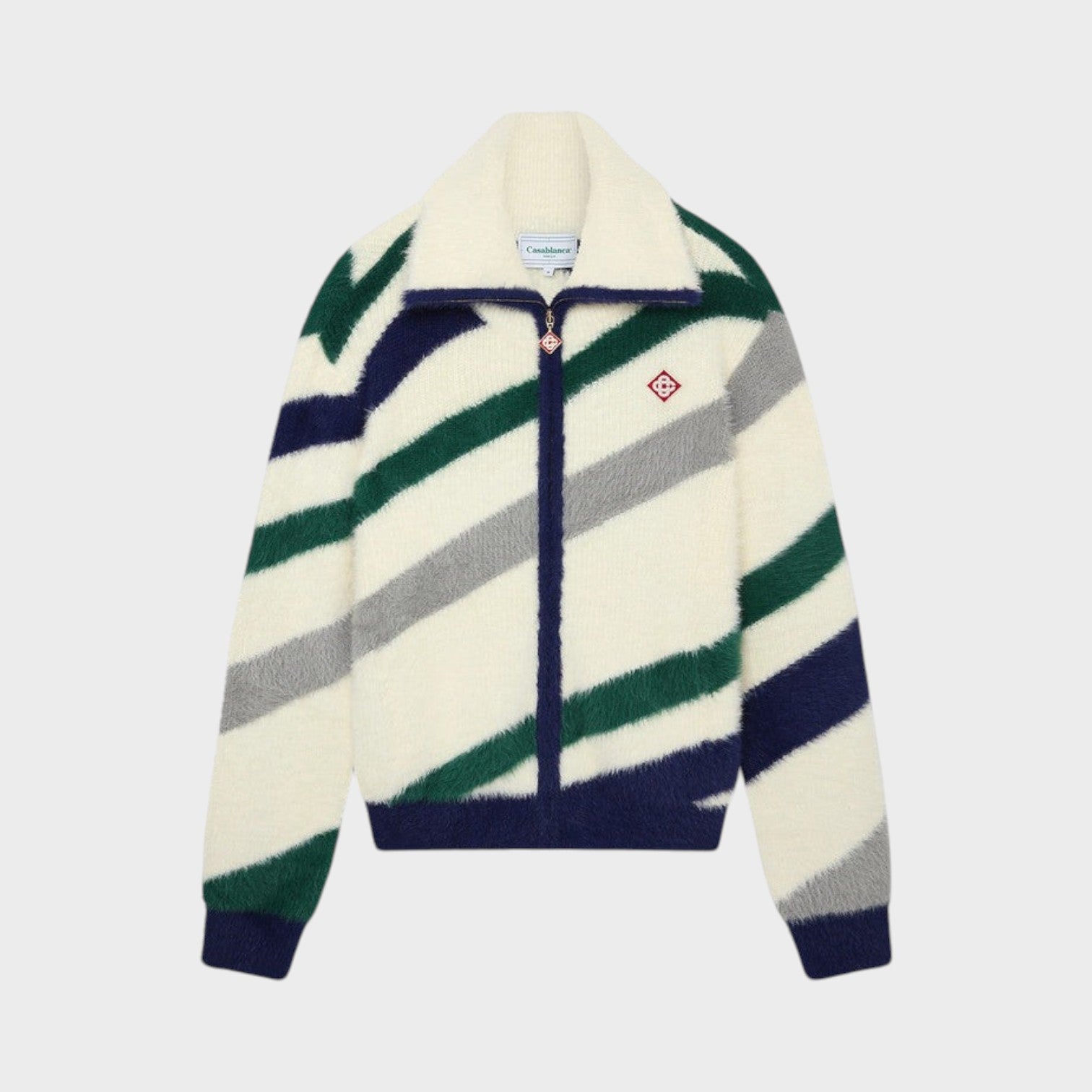 Fluffy Zip Up Diagonal Stripe
