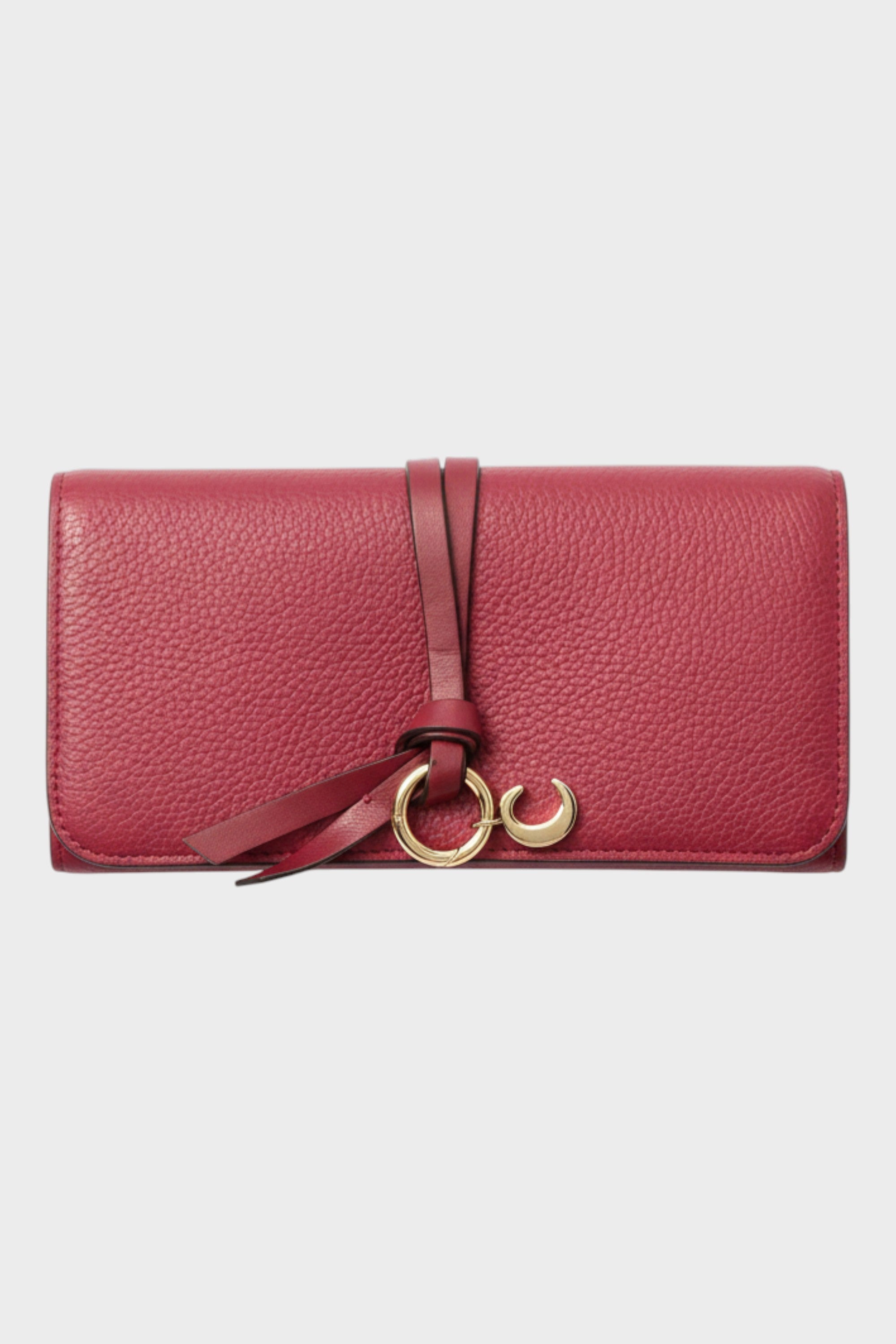 Leather Alphabet Flap Long Wallet Maroon Red